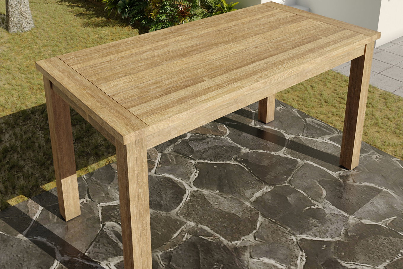 OUTFLEXX Tavolo da pranzo, naturale, legno di teak SLVK riciclato, spessore piano 30 mm, 200 x 100 x 77 cm 13422_3__1