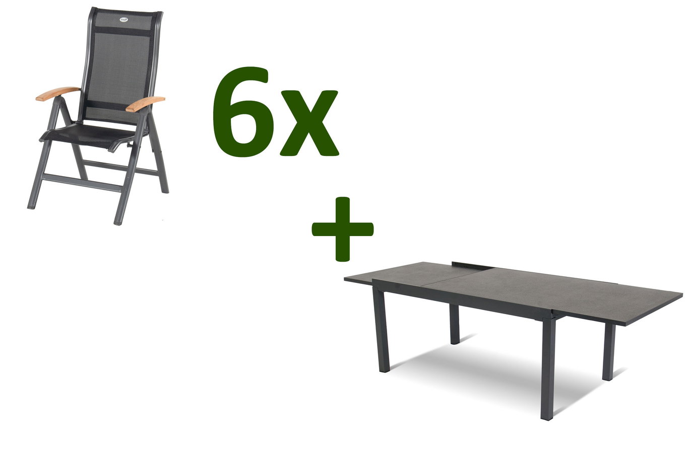 HARTMAN Gruppo tavolo da pranzo da giardino, xerix-antracite, Alu/HPL, 4x4 Textilen, 260/160x90 cm, 6 persone 13967__1
