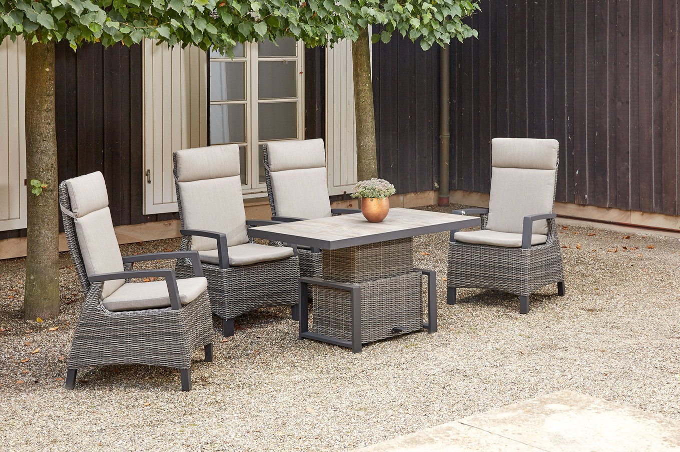 SIENA GARDEN Corido Set Pranzo da Giardino, charcoal, Alu / Intreccio Gardino®, 4 Poltrone Dining, Tavolo Lift regolabile in continuo 130x 75 x 47-71 cm 21516__1