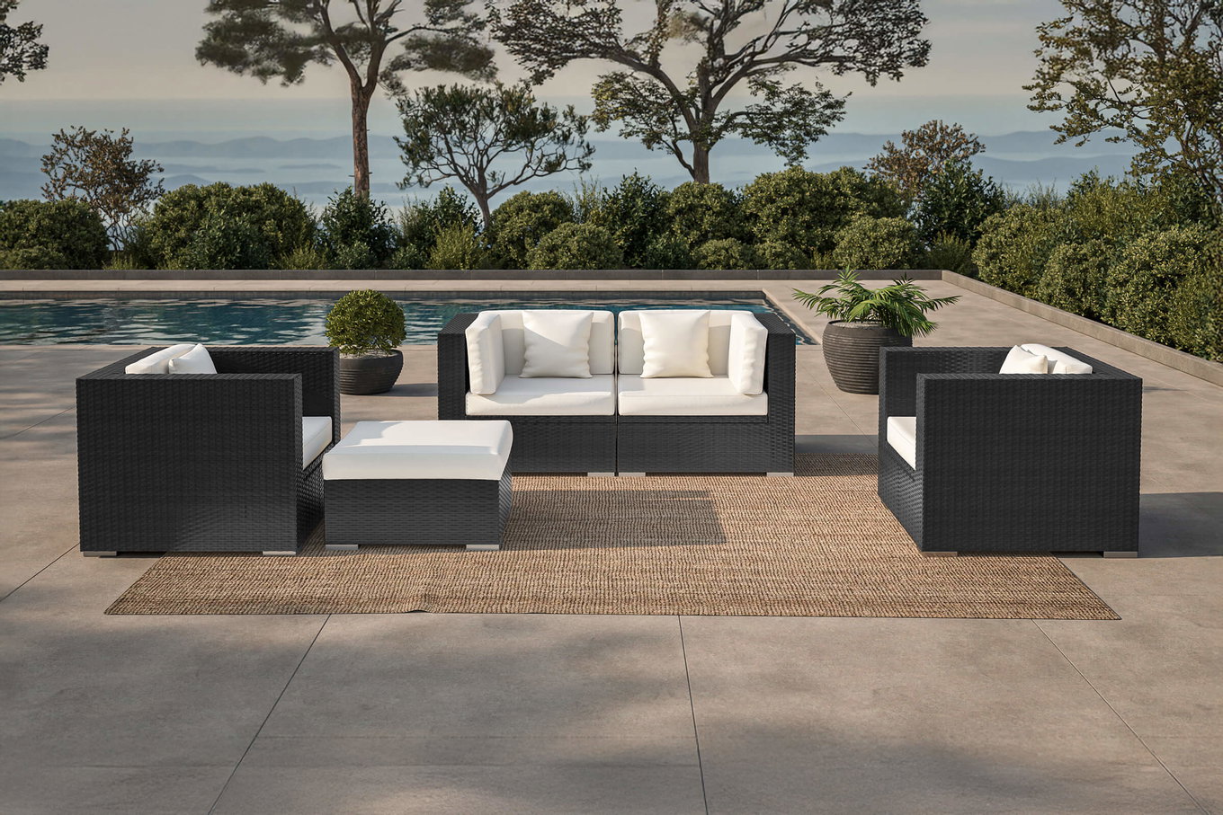 OUTFLEXX Salotto da giardino, 5 persone, crema/bianco, nero, polyrattan, contenitore cuscini impermeabile 1299_BOX_A__1