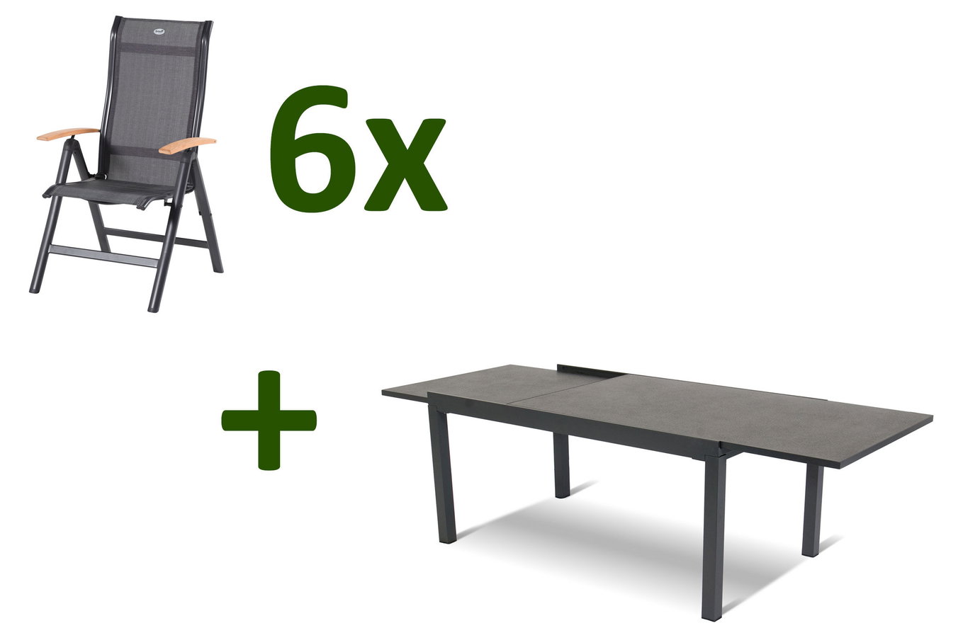 HARTMAN Alice/Tipperary Set da pranzo da giardino, xerix/stone grey, Alu/HPL/Teak/2x2 Textilen, 160/260x93 cm , 6 Sedie pieghevoli 24153__1
