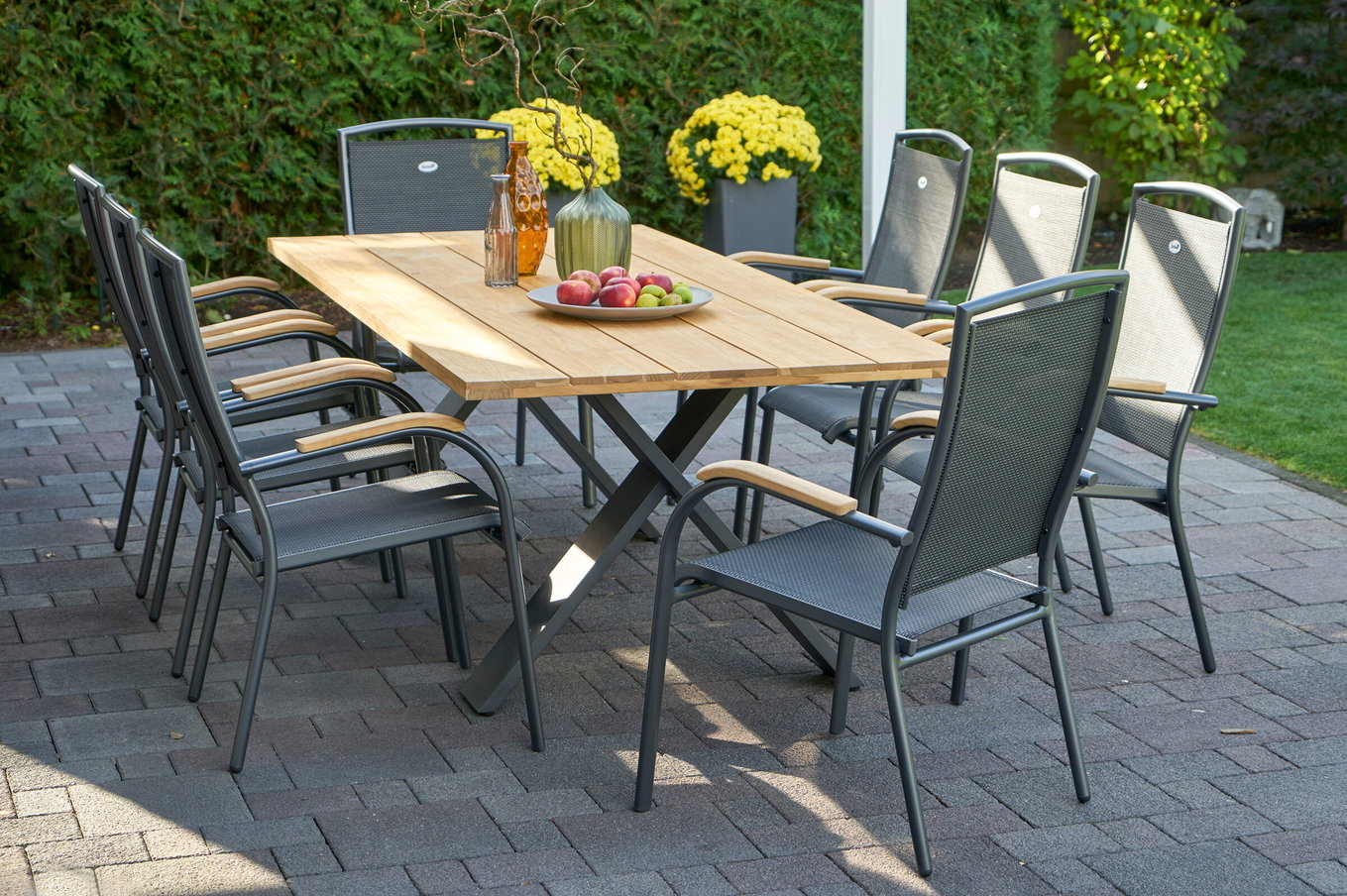HARTMAN Xanadu / Raffaelo Gruppo da pranzo da giardino, xerix/antracite, Alluminio/Legno di teak, 8 poltrone impilabili, 220x100cm 21154__1