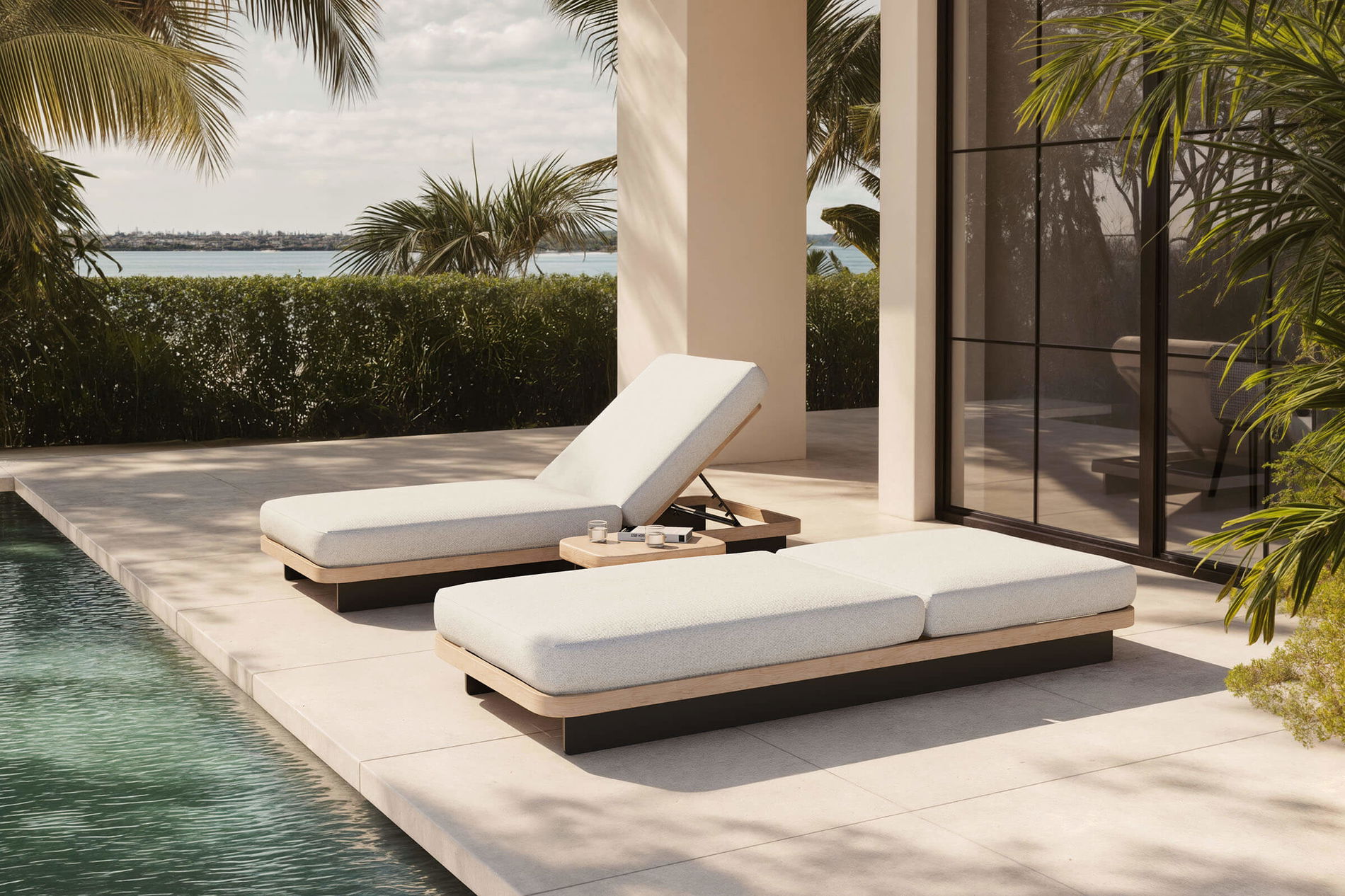 PLOSS Aurora Set lettini da giardino 2 pezzi, antracite/pale silver, alluminio/poliestere/gommapiuma, 200 x 80 cm, regolabile in 6 posizioni, incl. tavolino