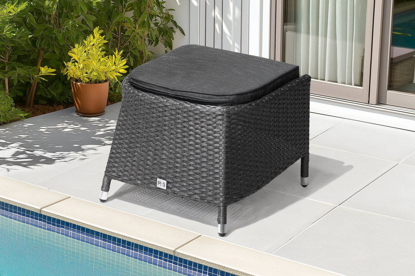 OUTFLEXX Rocking pouf, grigio/marrone-melange, polyrattan, 56x54x41 cm, per poltrona da pranzo, cuscino incluso 18203__1