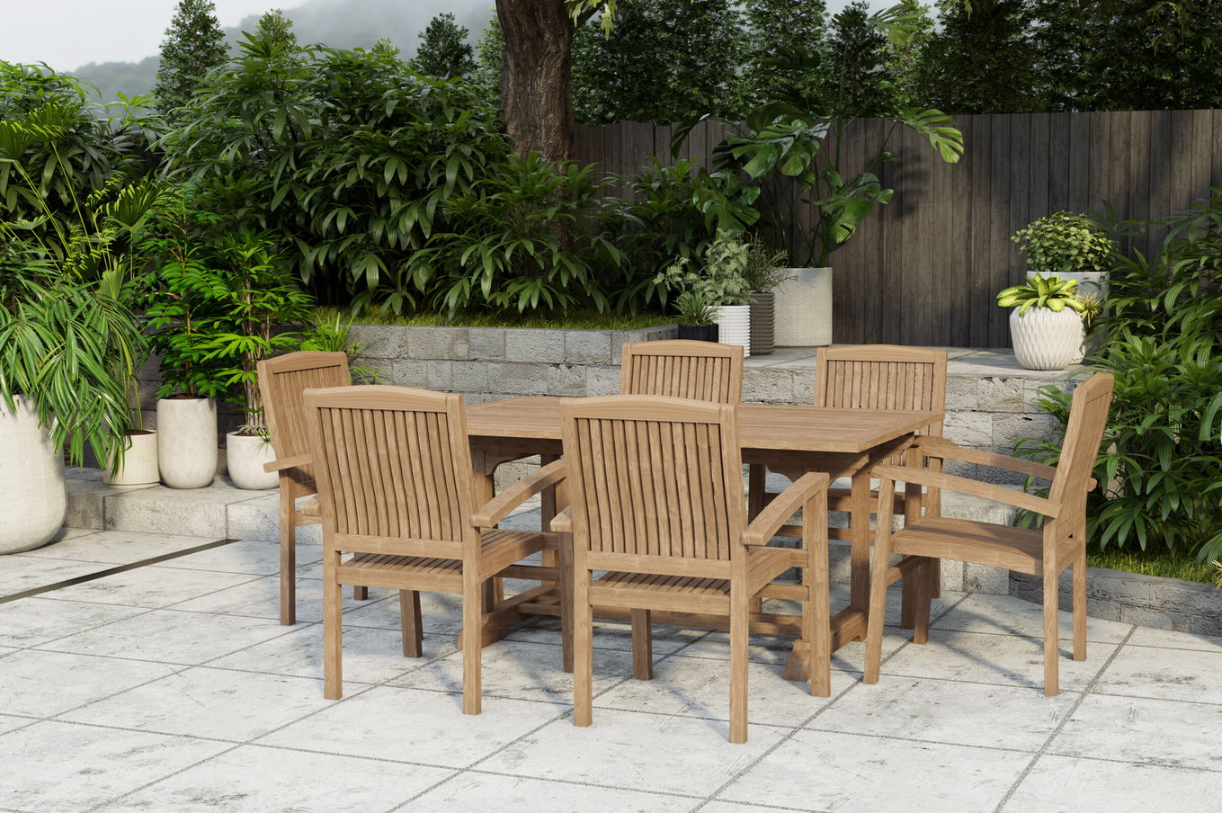 OUTFLEXX Ontario/Washington Gruppo da pranzo da giardino, naturale, Teak, 160/210x90cm, 6x Sedia impilabile 24364__1