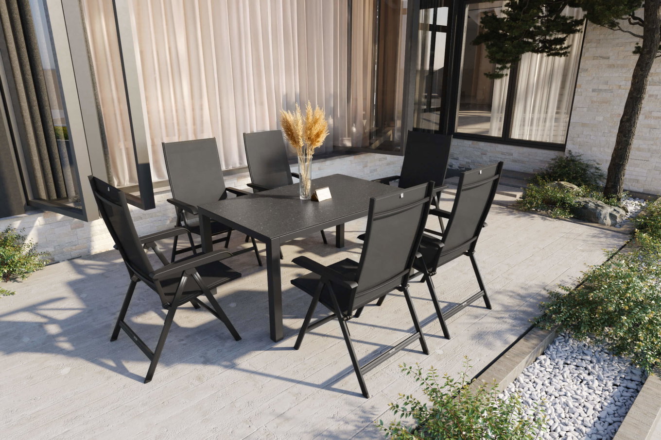 KETTLER BasicPlus Gruppo pranzo da giardino, antracite, Alu/Spraystone/Textil, 160 x 95 cm, 6 sedie pieghevoli 28322__1