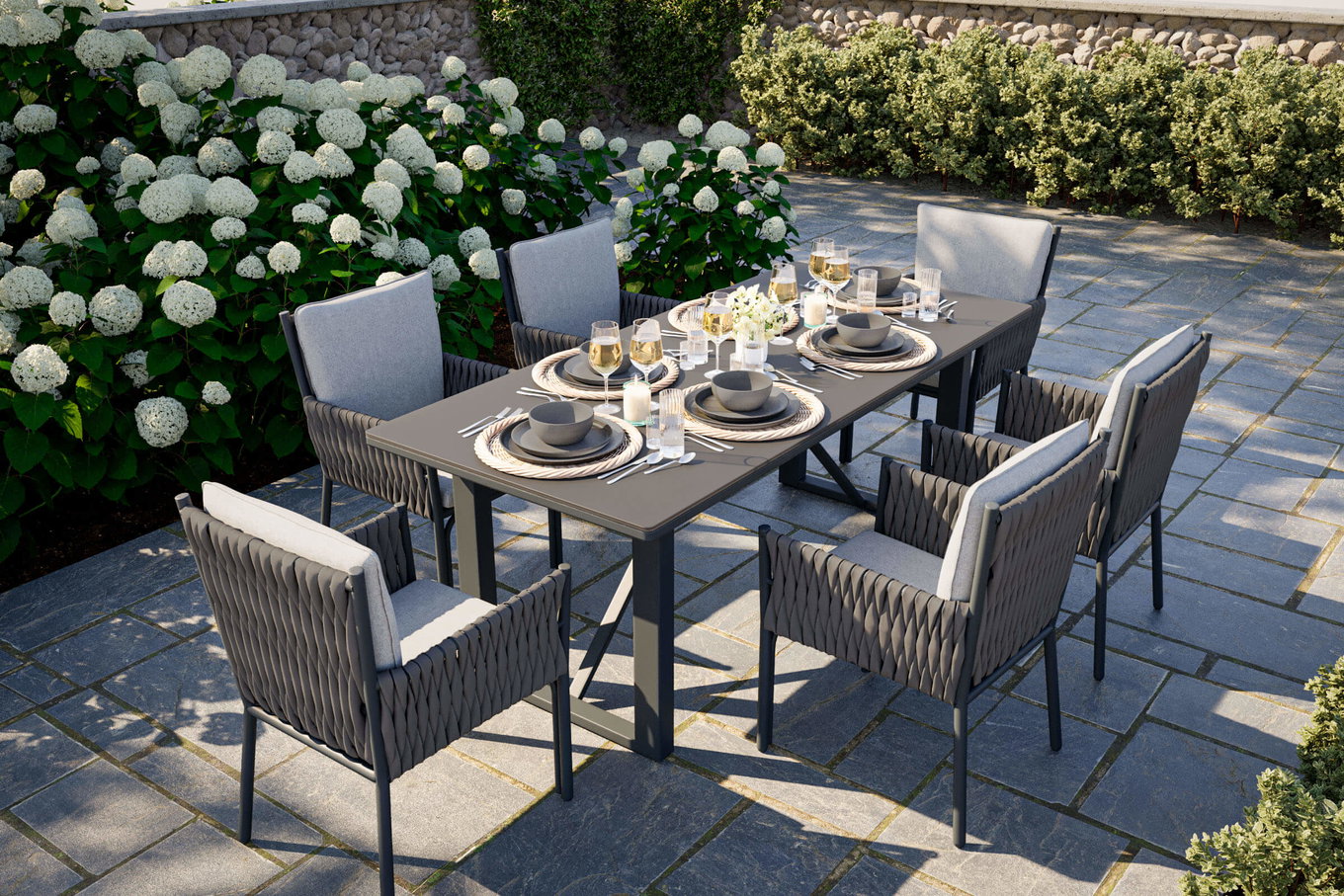 OUTFLEXX Mermaid Gruppo Pranzo da Giardino, antracite, Alluminio/Polyrattan, 7 pezzi, incl. Cuscini Seduta e Schienale, tavolo 200x90 cm 22870__1