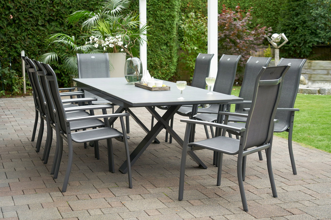 HARTMAN Modello speciale Xanadu / Alice Comfort Set, xerix/antracite, Alluminio/Vetroceramica, 10 poltrone impilabili, 220/280x100cm 21118__1