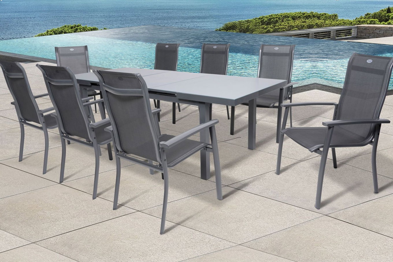 HARTMAN Alice Comfort Gruppo da pranzo da giardino, xerix, Alu/Textilene, tavolo 180/240x100cm, 8 Poltrone impilabili 19334__1