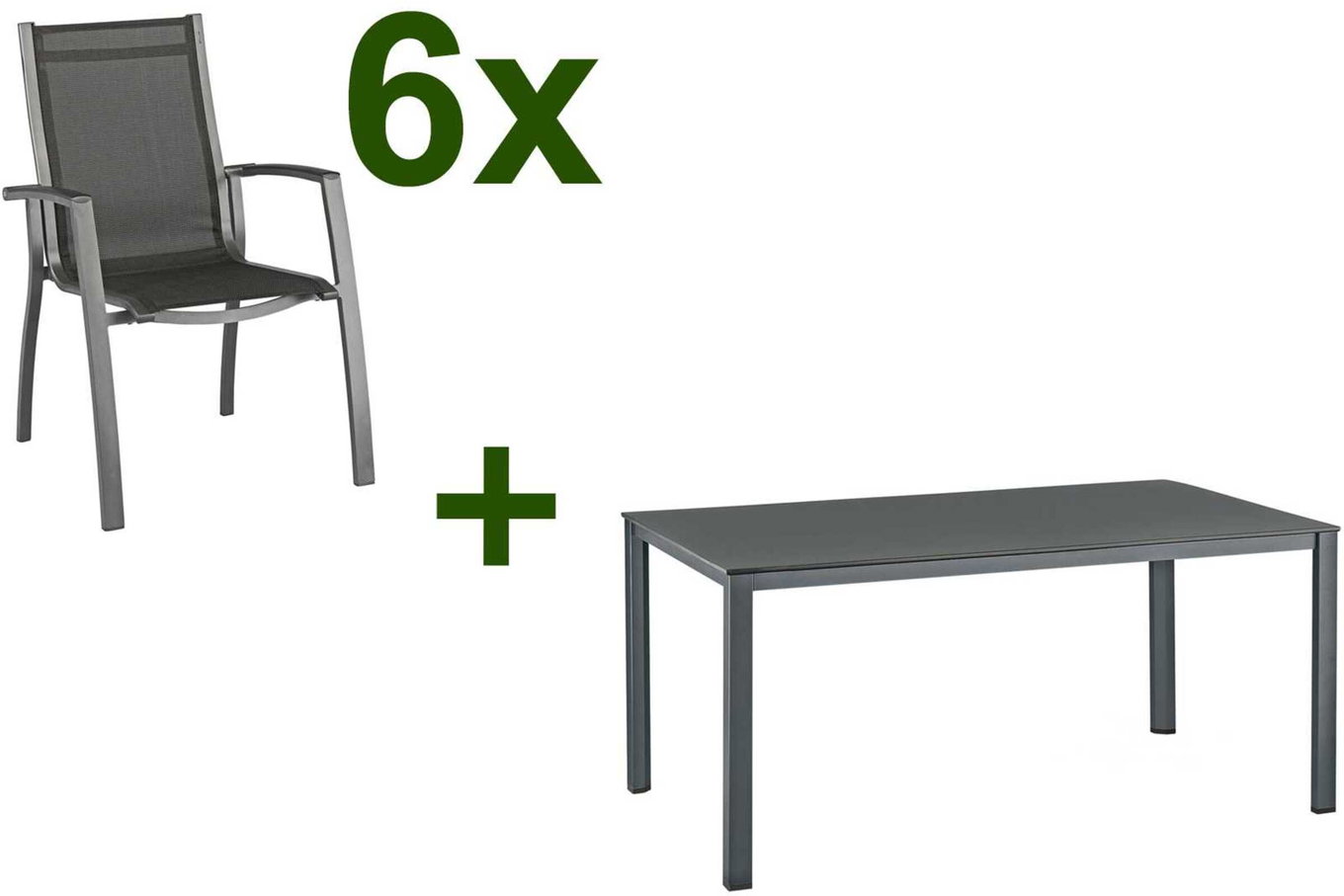 KETTLER Altura salotto, antracite, Alu/Textilene, 6 poltrone impilabili, tavolo 160x95cm 15853__1