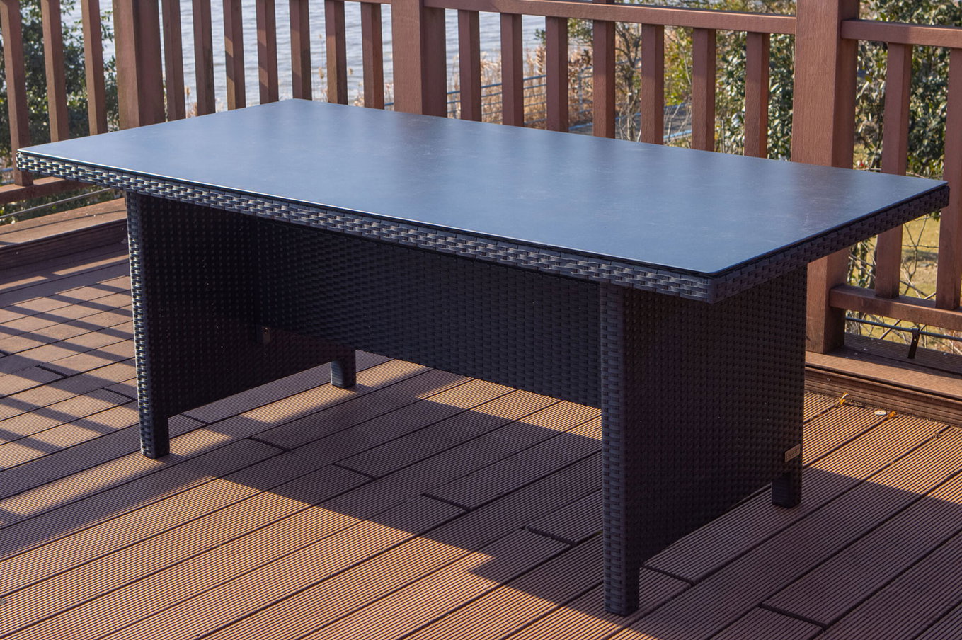 OUTFLEXX Tavolo da pranzo, nero, Polyrattan, 200x95cm, piano del tavolo Spraystone, 6mm, appoggiato 22286__1