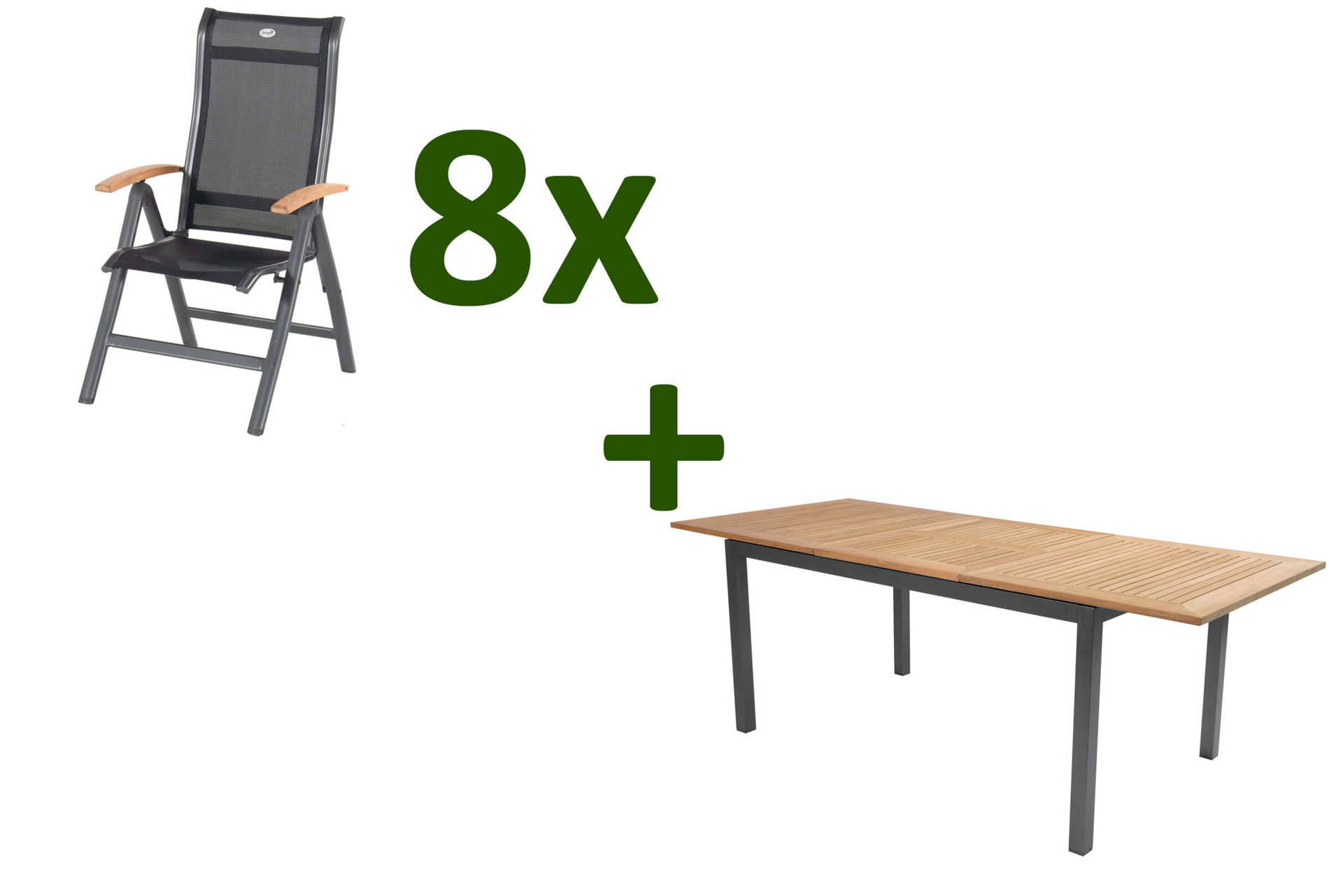 HARTMAN Gruppo pranzo da giardino, xerix-antracite, Alluminio/Legno di teak, 4x4 Textilene, 210/150x90 cm, 8 Persone 13972__1