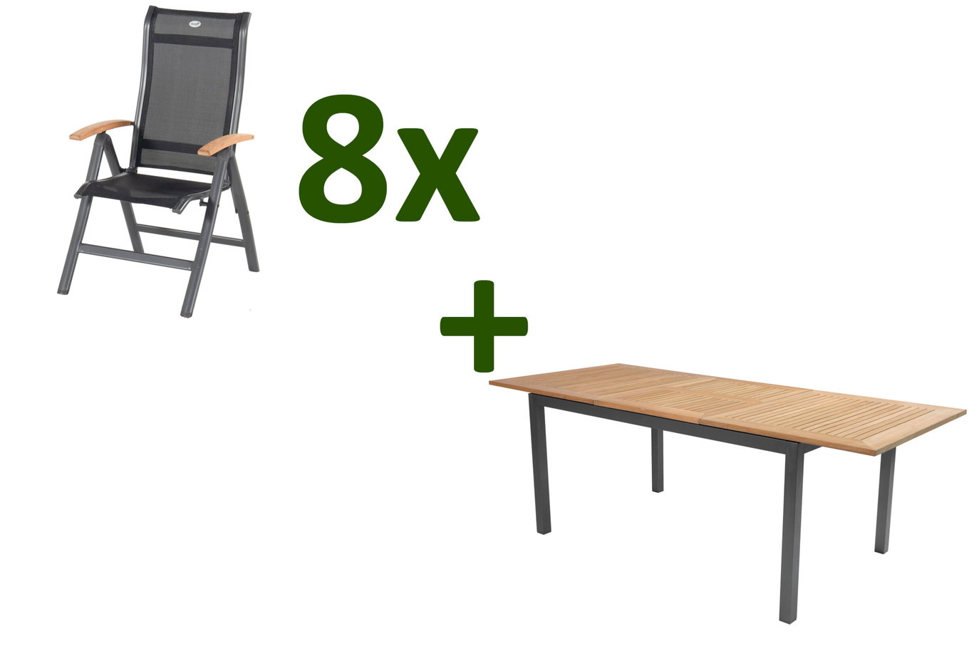 HARTMAN Gruppo pranzo da giardino, xerix-antracite, Alluminio/Legno di teak, 4x4 Textilene, 210/150x90 cm, 8 Persone 13972__1