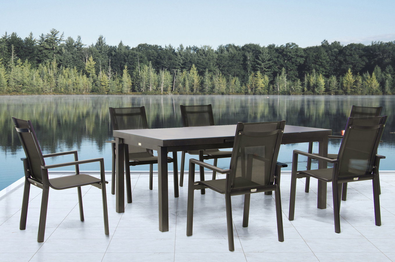Gruppo pranzo da giardino Premium OUTFLEXX, antracite/grigio, alluminio/textilene, tavolo allungabile 180/240x100cm, 6 poltrone impilabili 21439__1