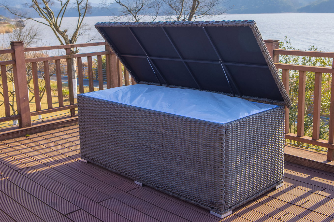 OUTFLEXX Baule per Cuscini L, grigio, Polyrattan, 204x94x75cm 22291__1