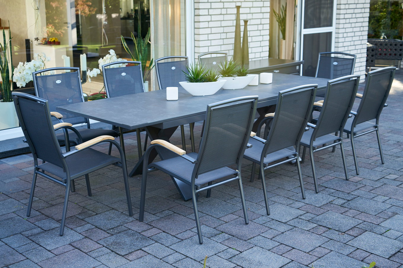 HARTMAN Modello speciale Xanadu / Raffaelo Gruppo pranzo da giardino, xerix/antracite, Alu/Vetroceramica, 10 poltrone impilabili, 220/280x100cm 21098__1