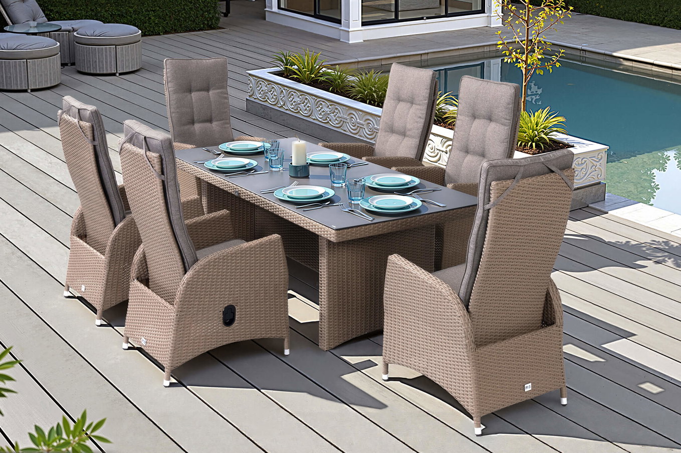 Ploß Elba Set Tavolo da Pranzo da Giardino, champagne screziato/savanna, 200 x 95 cm, Polirattan/Alluminio 16524__1