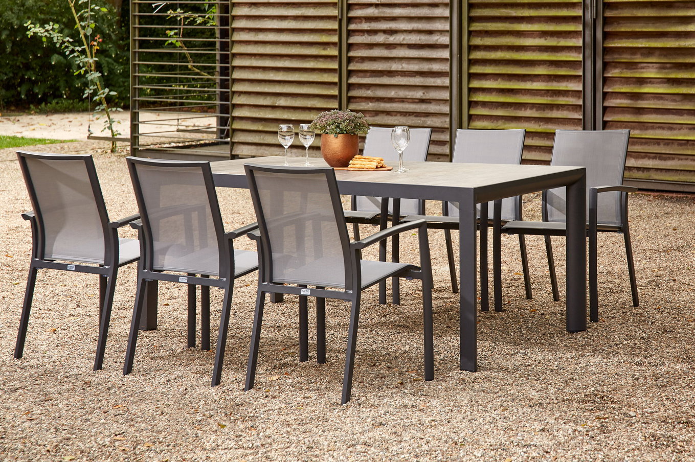 SIENA GARDEN Velia / Silva Set da pranzo da giardino, antracite/washed grey, Alu/Ranotex/Ceramica, 6 poltrone, tavolo 180 x 100 cm 21491__1