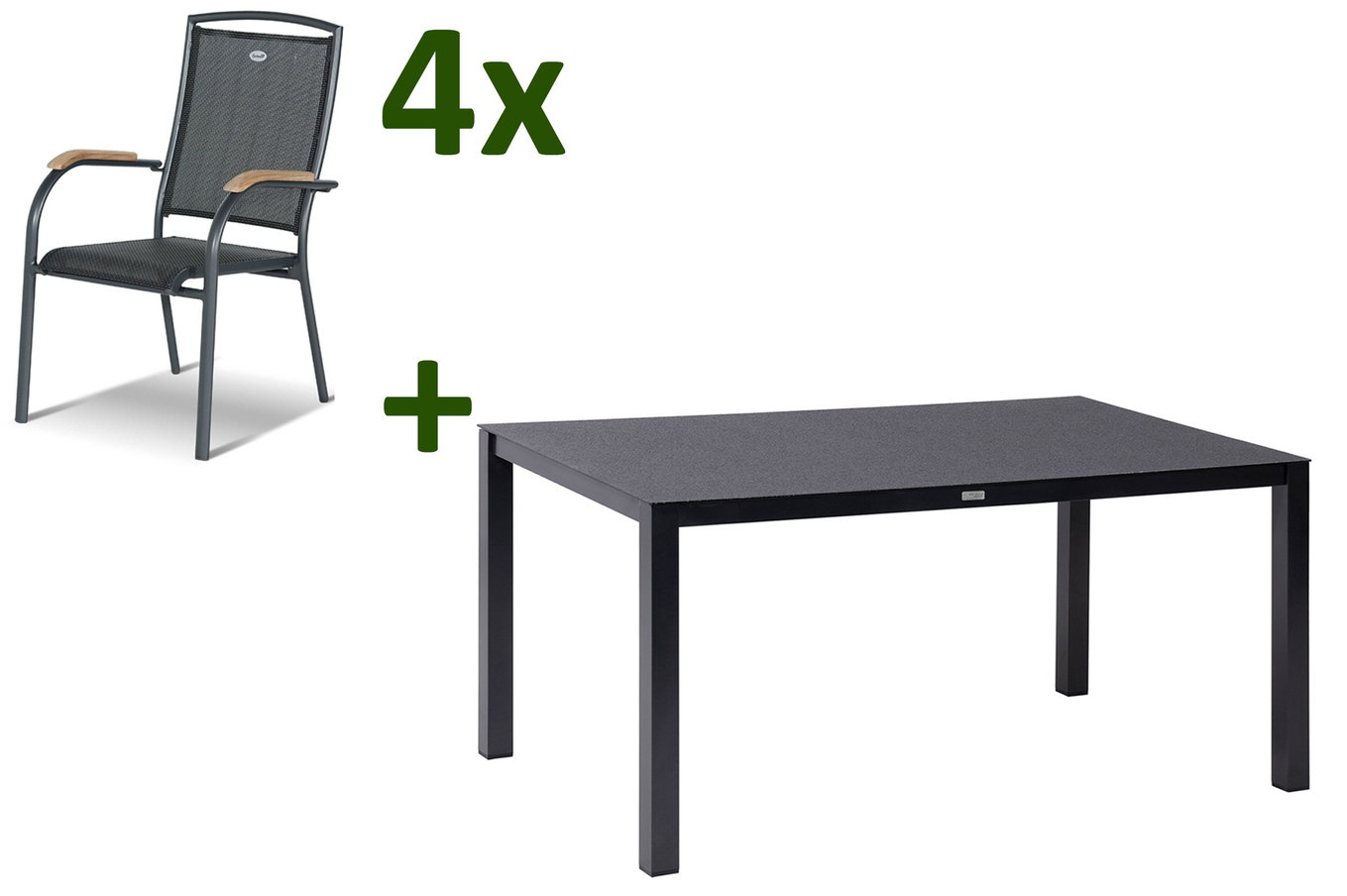 HARTMAN Raffaelo Gruppo pranzo da giardino, xerix/antracite, Alu/Spraystone/Teak, 160x95 cm, 4 sedie impilabili, braccioli in Teak 28430__1