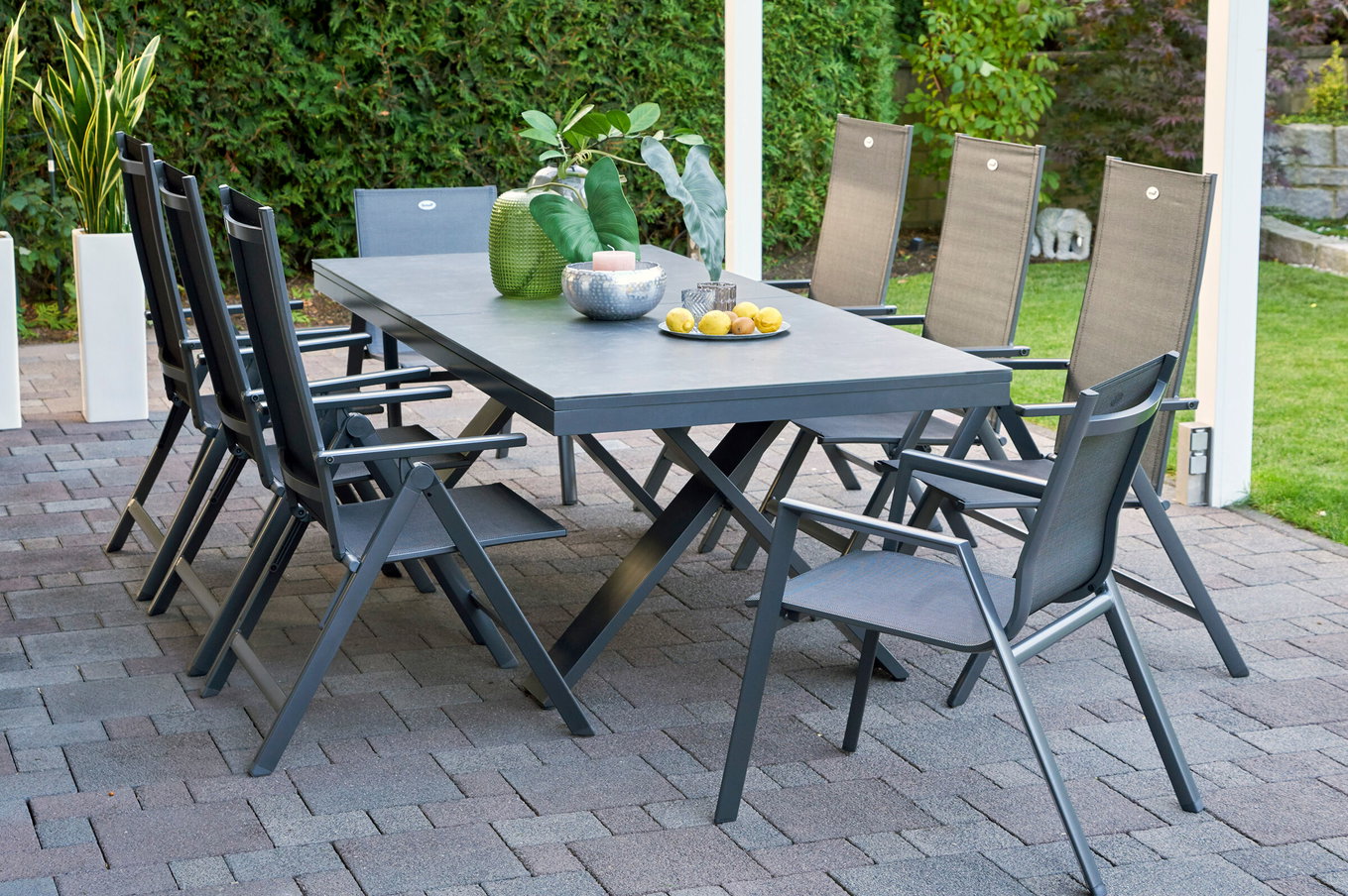 HARTMAN Modello speciale Xanadu / Aruba Gruppo pranzo da giardino, xerix/antracite, Alu/Vetroceramica, 2 poltroncine impilabili, 6 sedie pieghevoli, 220/280x100cm 21139__1