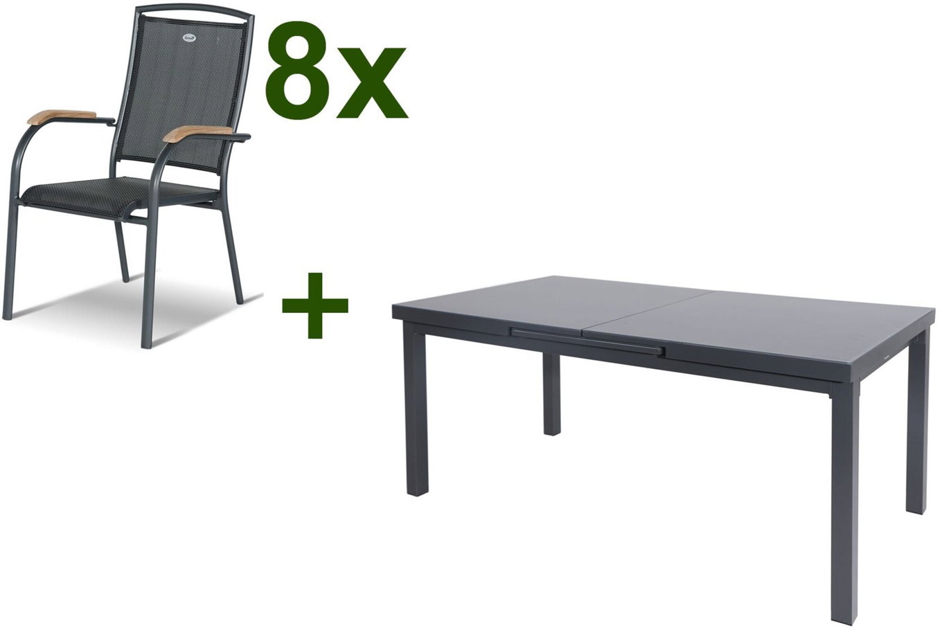HARTMAN Raffaelo Gruppo pranzo da giardino, xerix, Alu/Textilene, tavolo 180/240x100cm, 8 Poltrone impilabili 19352__1