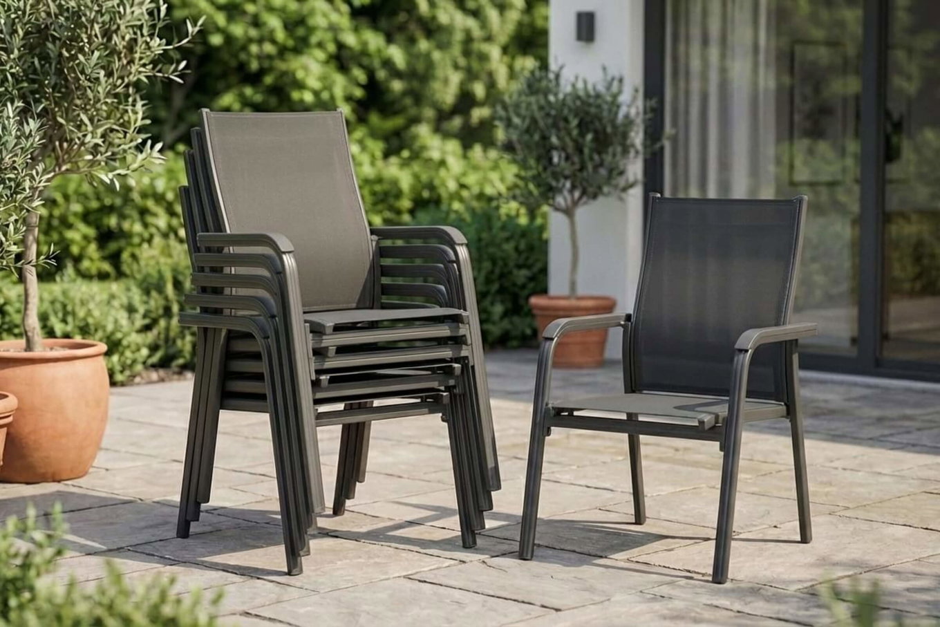 Kettler BasicPlus Set da 6 Sedie Impilabili, antracite/antracite, 0301205-7000