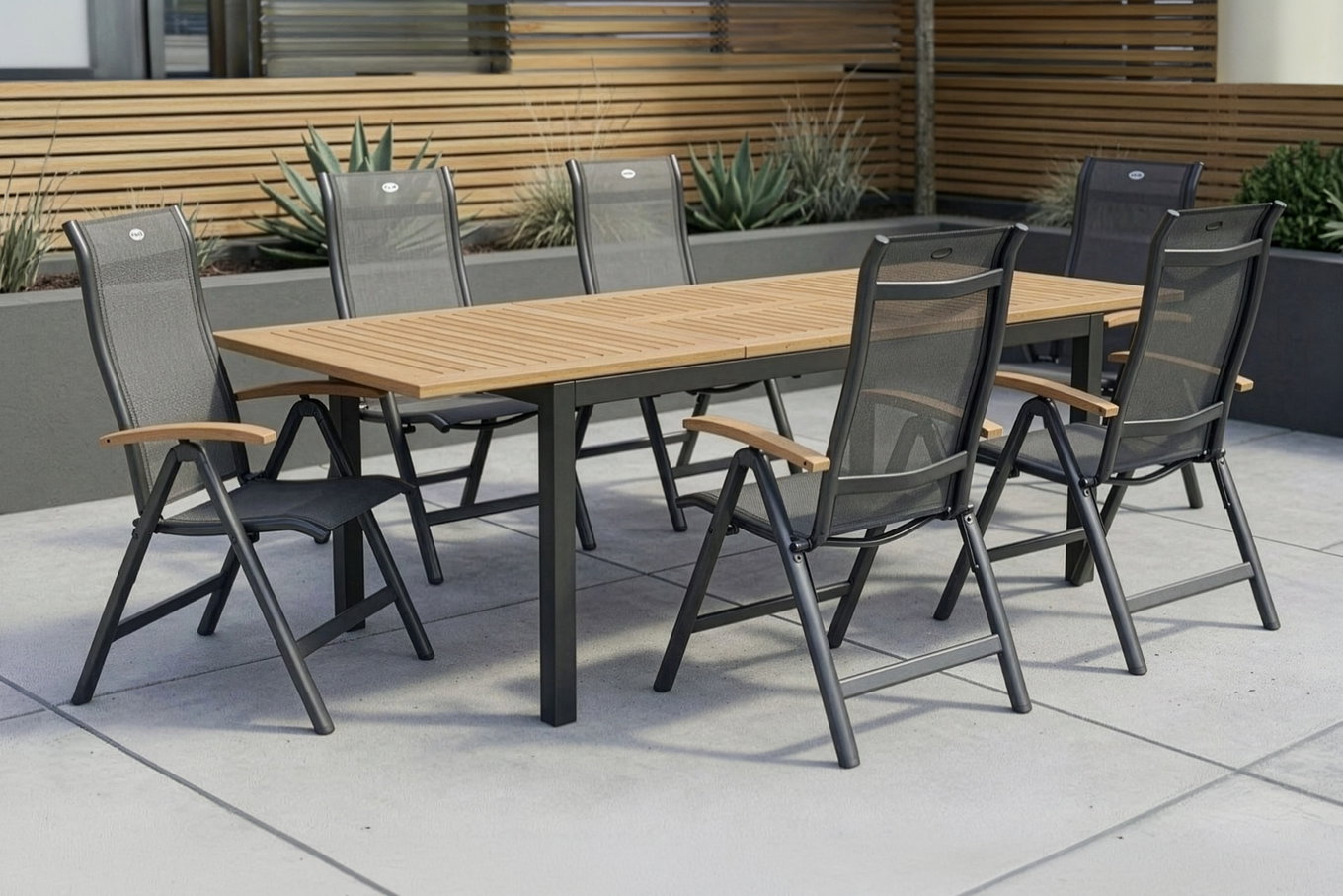 HARTMAN Gruppo pranzo da giardino, xerix-antracite, Alluminio/Legno di teak, 4x4 Textilen, 210/150x90 cm, 6 Persone