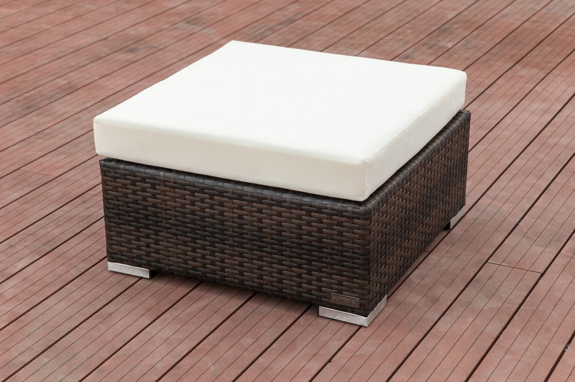 OUTFLEXX Tavolino d'appoggio/Sgabello, marrone marmorizzato, Polyrattan, 70x70x30cm, incl. piano in vetro e Cuscino
