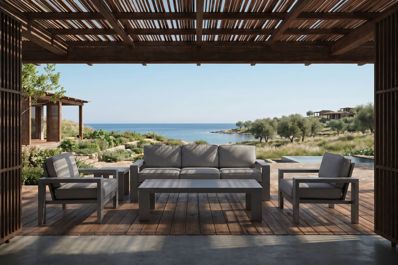 HARTMAN Titan salotto da giardino, seal grey, Alluminio, Tavolino lounge & d'appoggio, incl. cuscini