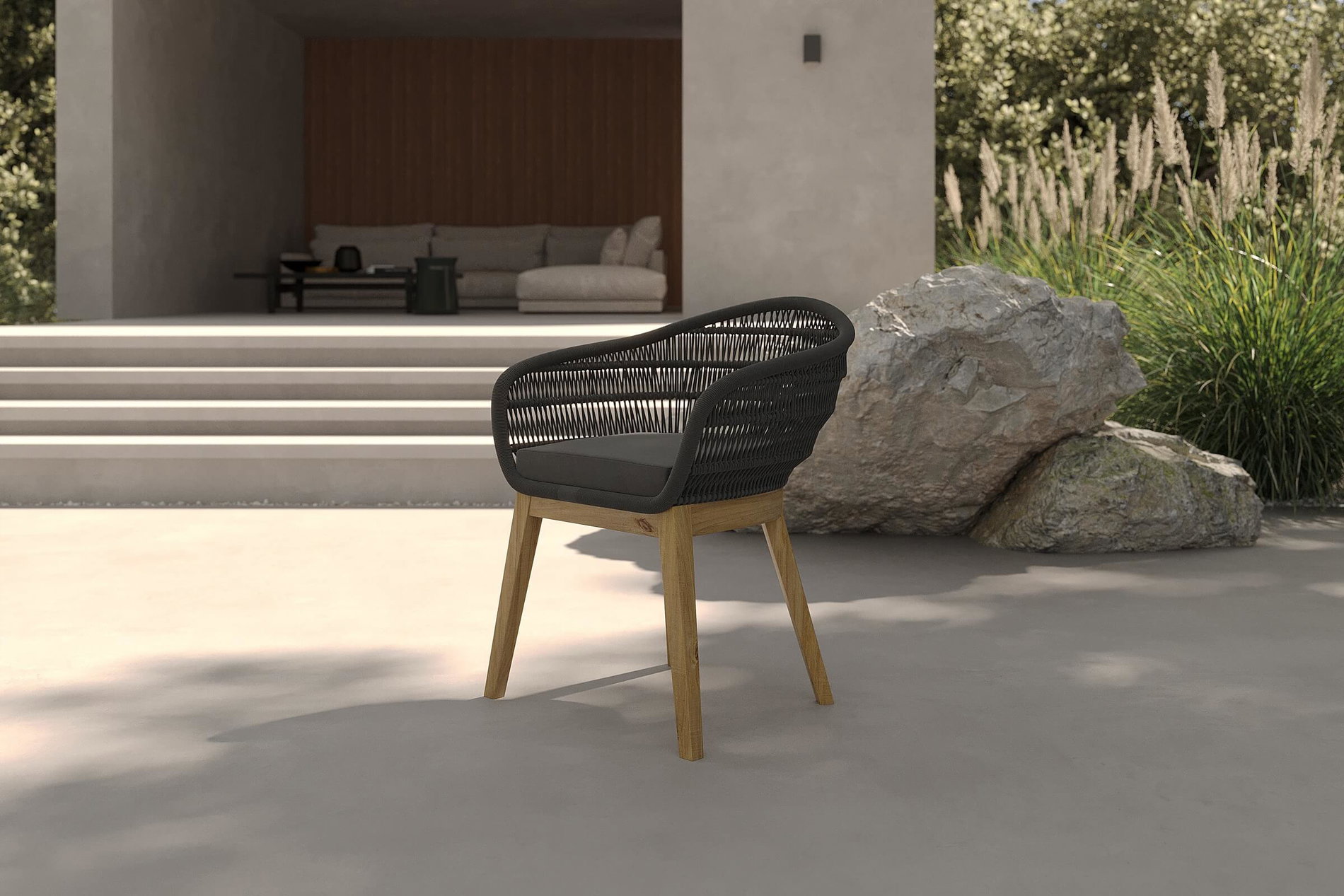 Sedia da pranzo OUTFLEXX, naturale/nero, legno di teak/Rope, 60 x 61 x 79 cm, cuscino incluso, prodotto certificato FSC® Sedia da pranzo OUTFLEXX, naturale/nero, legno di teak/Rope, 60 x 61 x 79 cm, cuscino incluso, prodotto certificato FSC®