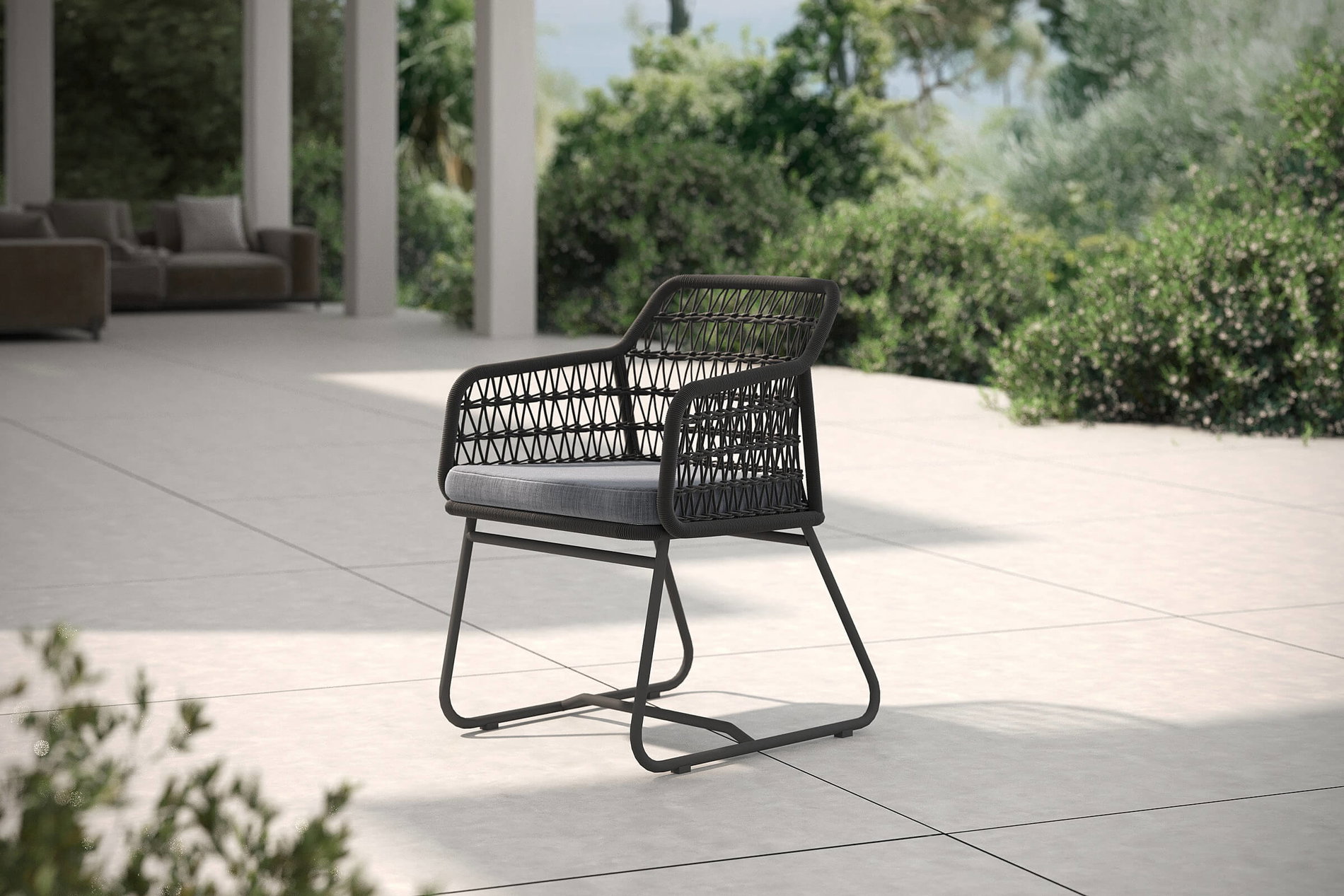 OUTFLEXX Verona Poltrona da pranzo, antracite, Alu/Rope, 60 x 64 x 83 cm, incl. cuscino con cerniera