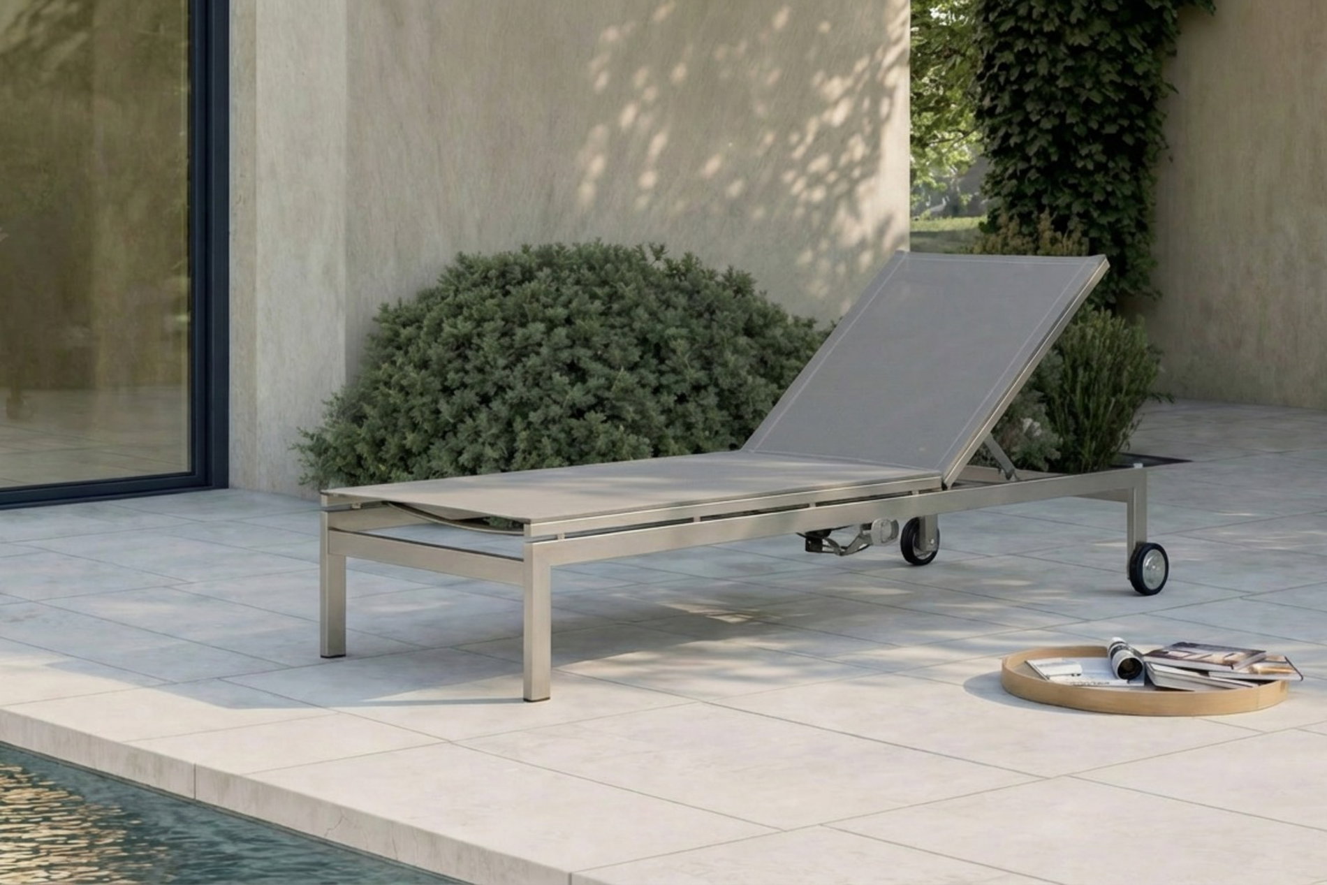 OUTFLEXX Lettino prendisole, argento, acciaio inox/textilene, con angolazioni regolabile, 210 x 70 cm