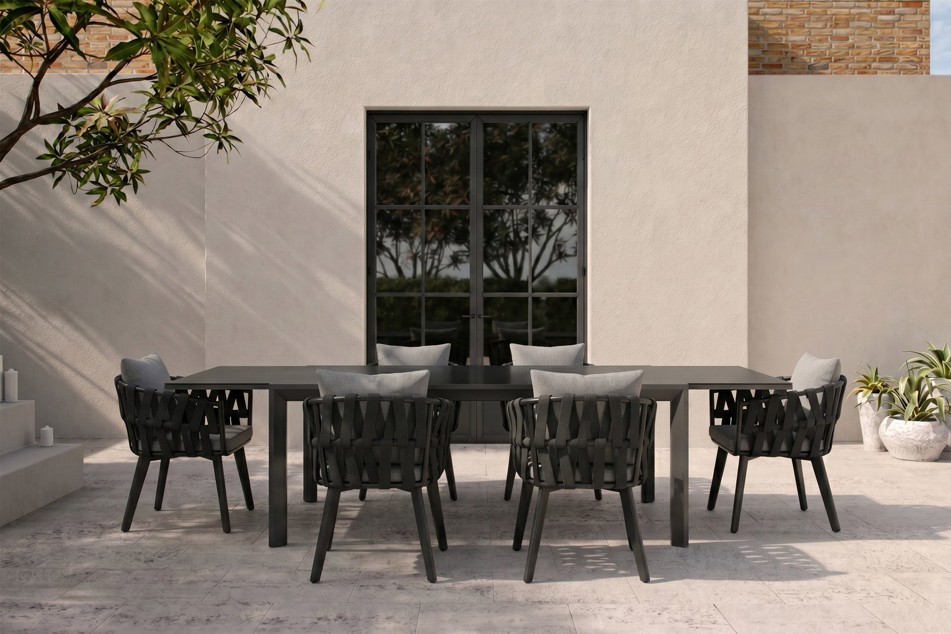 Set da pranzo da giardino OUTFLEXX, antracite, alluminio/vetroceramica, tavolo allungabile, 6 poltrone