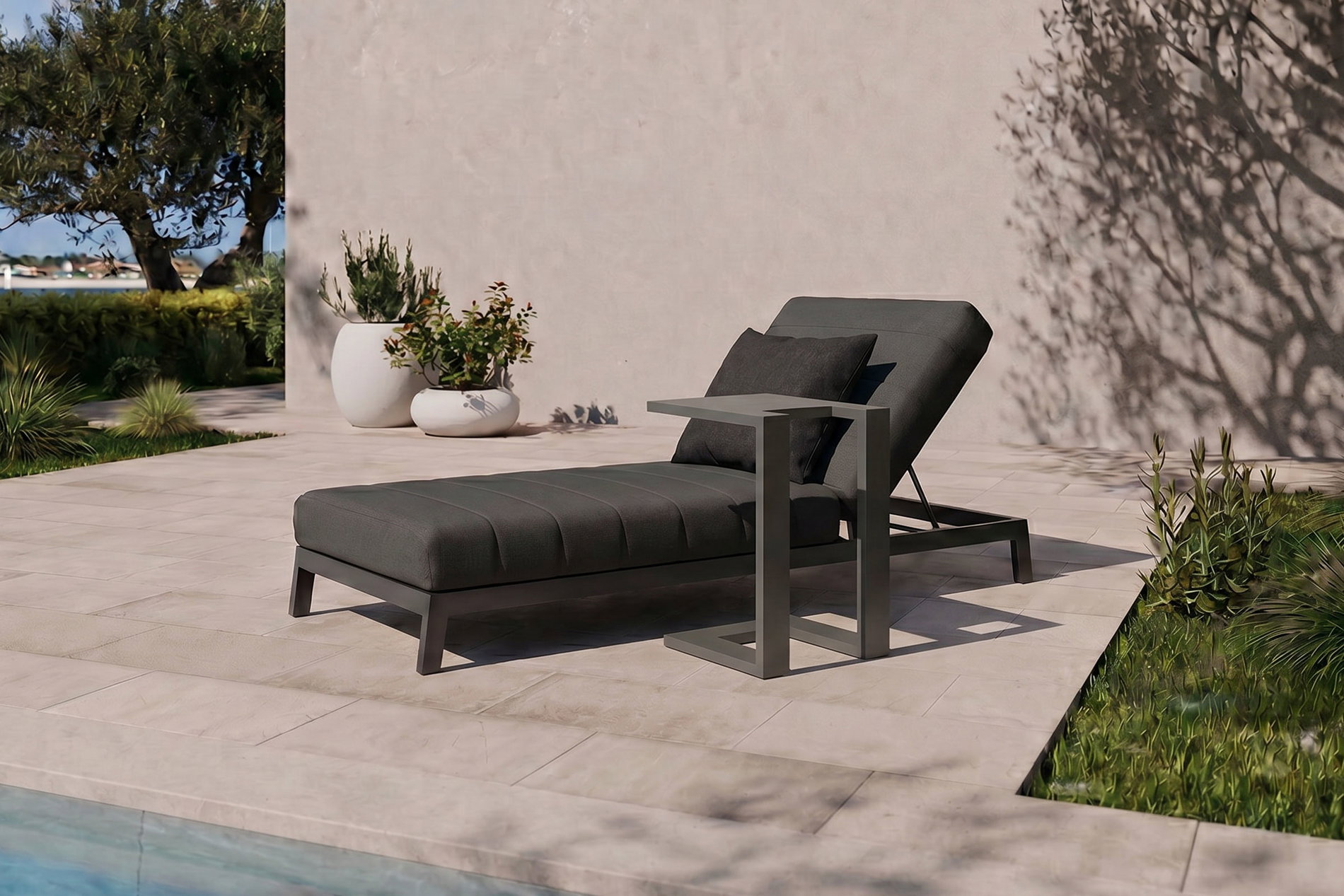 OUTFLEXX Bite Set lettino da giardino con tavolino d'appoggio, antracite, alluminio/poliestere, 205 x 90 cm, ad asciugatura rapida, cuscino decorativo incluso OUTFLEXX Bite Set lettino da giardino con tavolino d'appoggio, antracite, alluminio/poliestere, 205 x 90 cm, ad asciugatura rapida, cuscino decorativo incluso