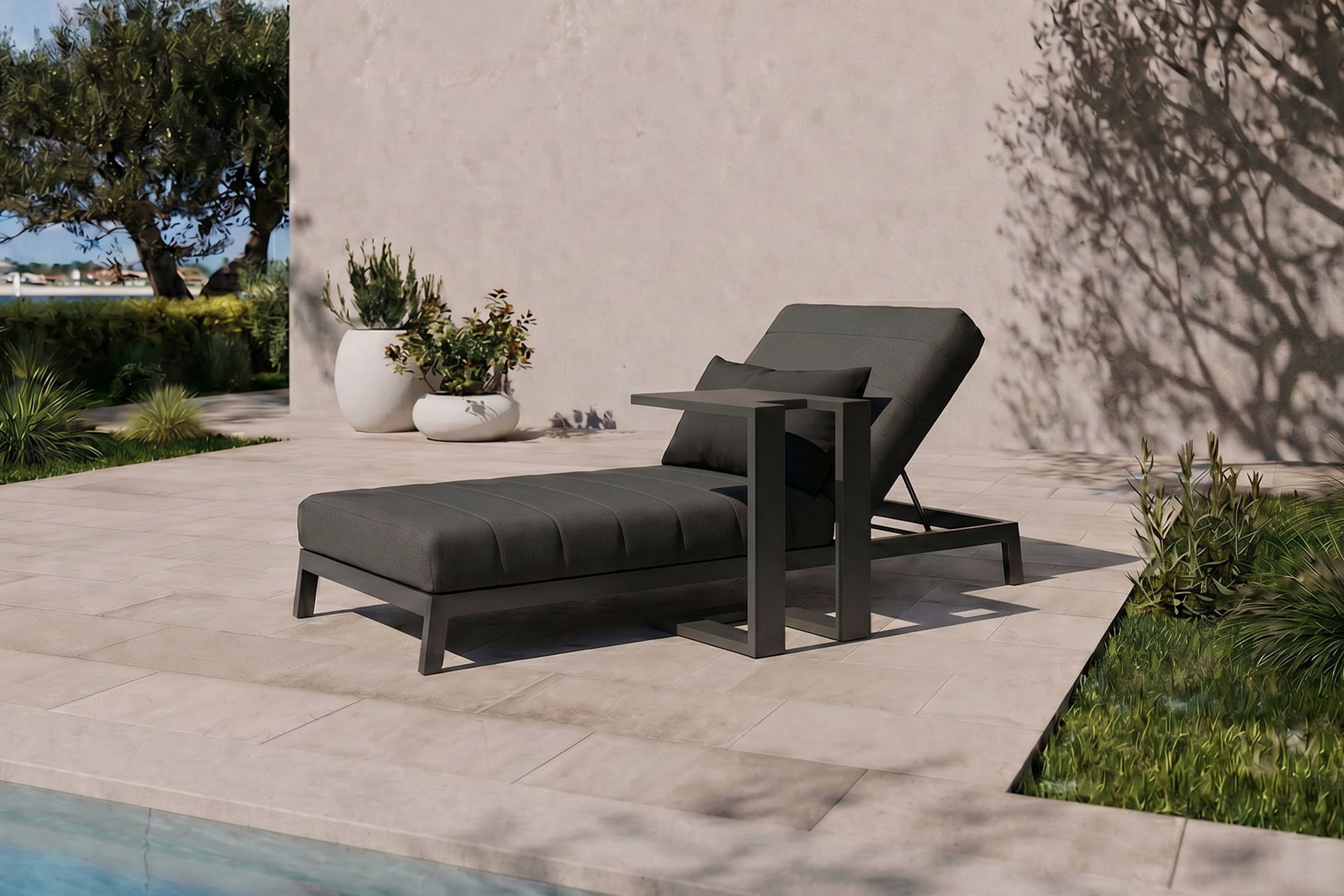 OUTFLEXX Bite Set lettino da giardino, antracite/grigio, alluminio/poliestere, 205 x 90 cm, ad asciugatura rapida, materiale inossidabile, cuscino incluso OUTFLEXX Bite Set lettino da giardino, antracite/grigio, alluminio/poliestere, 205 x 90 cm, ad asciugatura rapida, materiale inossidabile, cuscino incluso