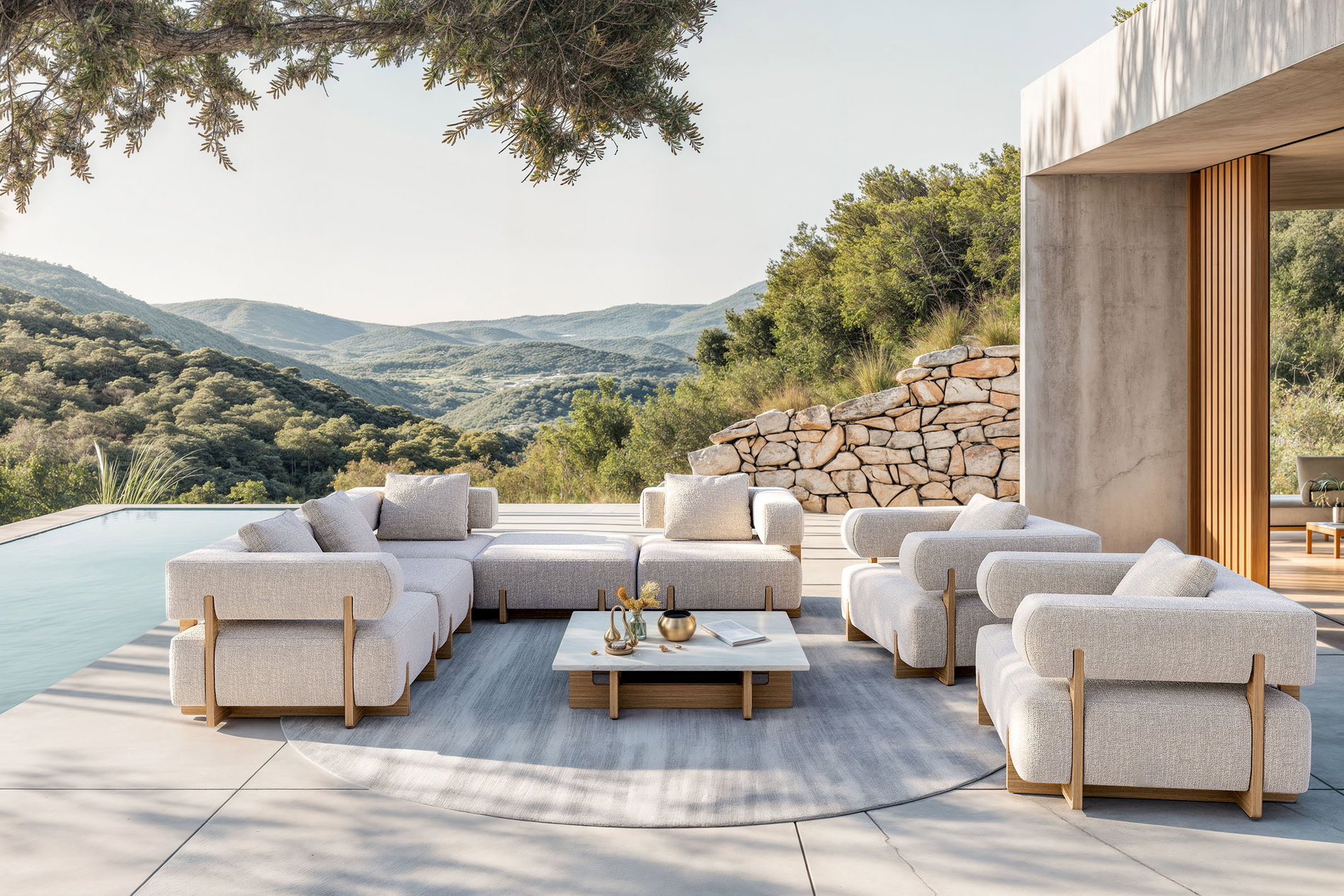 PLOSS Epoque XL Salotto da Giardino, beige/cloud weave, Alu/Poliestere/Gommapiuma, incl. Imbottitura