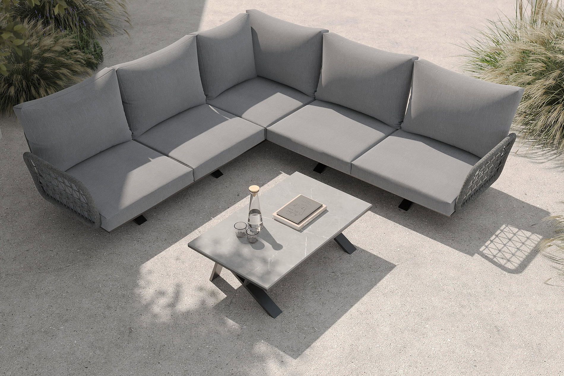 OUTFLEXX Laguna Lounge da giardino, antracite/grigio, alluminio/intreccio rope, verniciato a polvere, incl. cuscini OUTFLEXX Laguna Lounge da giardino, antracite/grigio, alluminio/intreccio rope, verniciato a polvere, incl. cuscini