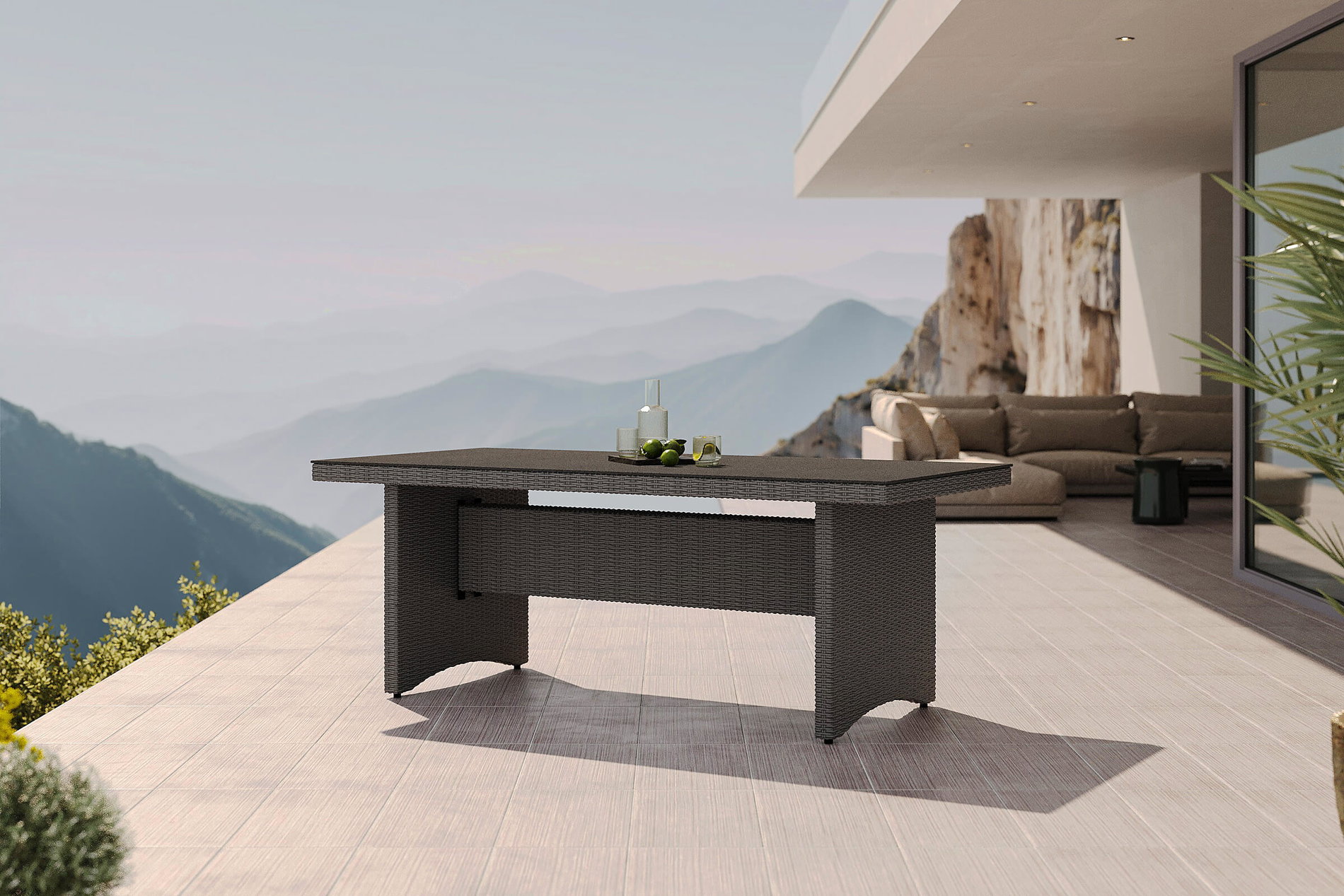 OUTFLEXX Vigo Gartentisch, 8 Personen, 200x95cm, Alu/Polyrattan, Sicherheitsglas