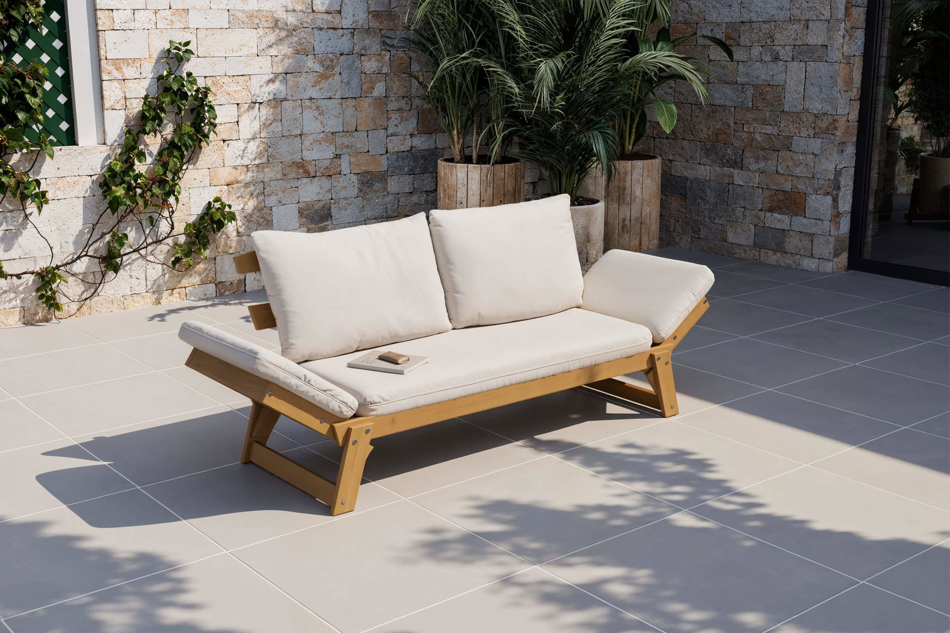 OUTFLEXX Bali Lounge/Lettino, crema/naturale, acacia/poliestere, oliato, 198 x 68 x 78 cm, regolabile, incl. cuscini, prodotto certificato FSC® OUTFLEXX Bali Lounge/Lettino, crema/naturale, acacia/poliestere, oliato, 198 x 68 x 78 cm, regolabile, incl. cuscini, prodotto certificato FSC®