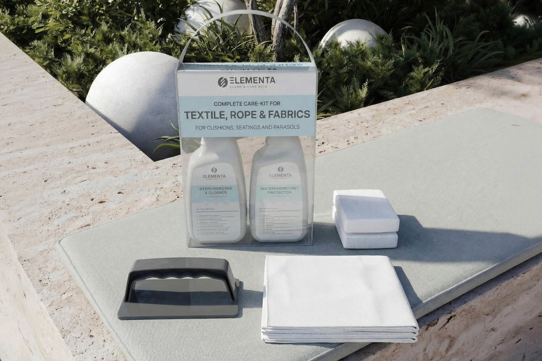 ELEMENTA Fabrics KITS 3-in-1 Box Pflegemittel für Textilien & Stoffe, 2x 750 ml, Cleaner & Protector