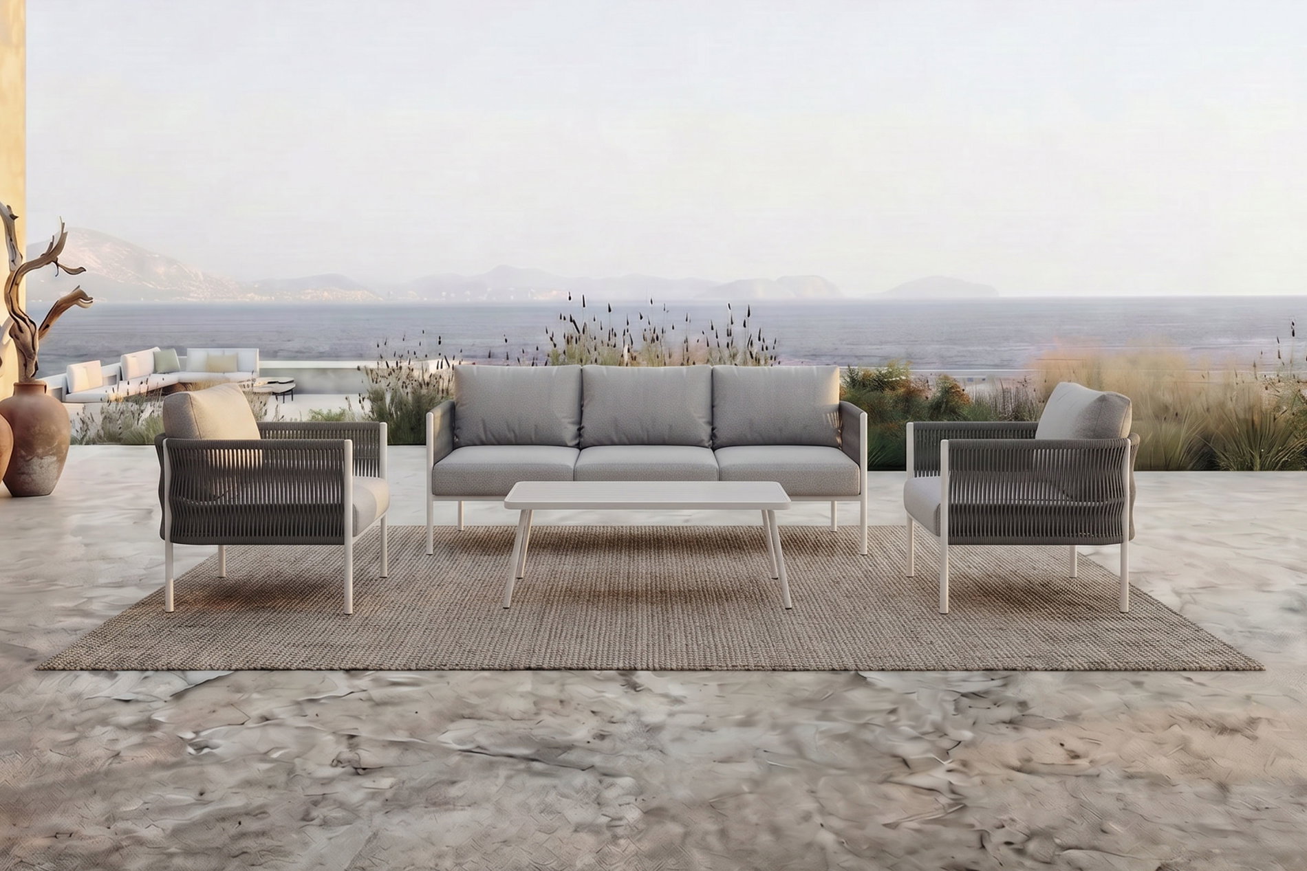 OUTFLEXX Odense Gartenlounge, 5 Personen, Tisch 100 x 55 cm, inkl. Polster, Aluminium/Rope-Geflecht