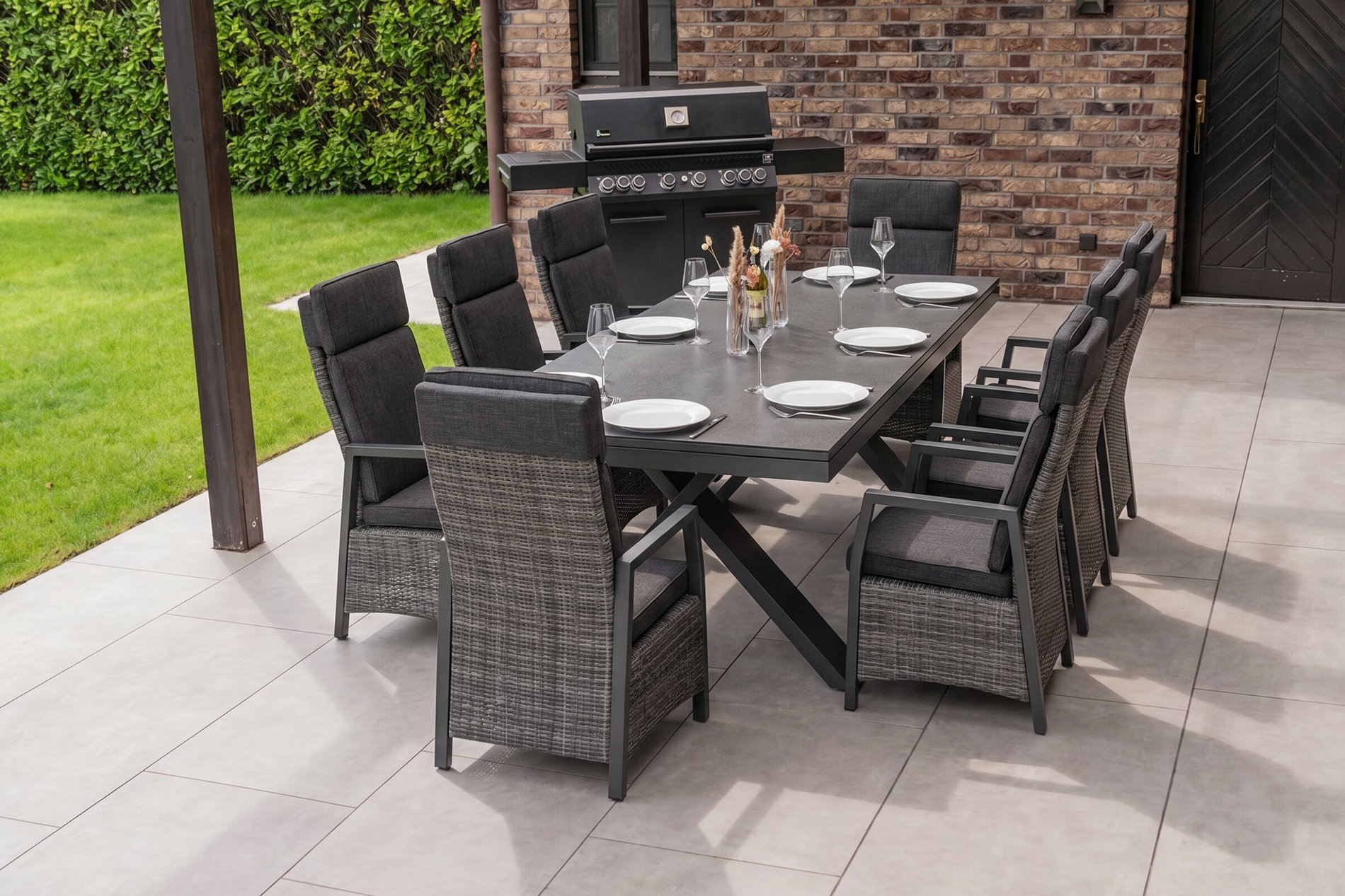 Hartman Nova Set da Pranzo da Giardino, antracite/grigio, Alu/Polyrattan/Vetroceramica, 220/280 x 100 cm, tavolo allungabile, poltrone regolabili Hartman Nova Set da Pranzo da Giardino, antracite/grigio, Alu/Polyrattan/Vetroceramica, 220/280 x 100 cm, tavolo allungabile, poltrone regolabili