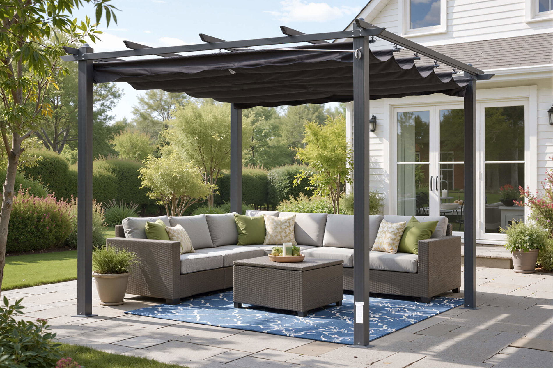 Pergola OUTFLEXX Antalya con tetto in tessuto pieghevole, antracite, alluminio/acciaio/poliestere, 3 x 3 m, protezione UV 30+