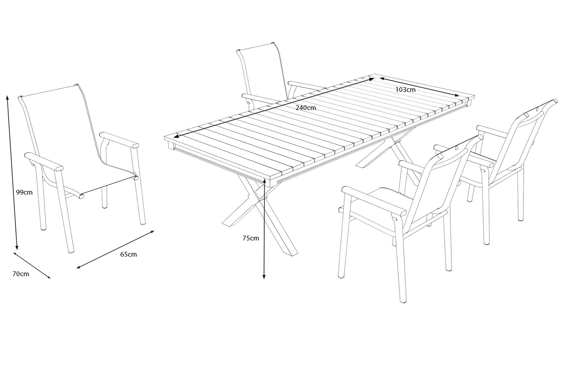 KETTLER Modello esclusivo BasicPlus 2026, Set da pranzo da giardino con illuminazione LED, antracite/naturale, Alluminio/Imitazione legno, 240 x 100 cm, 4 sedie impilabili
