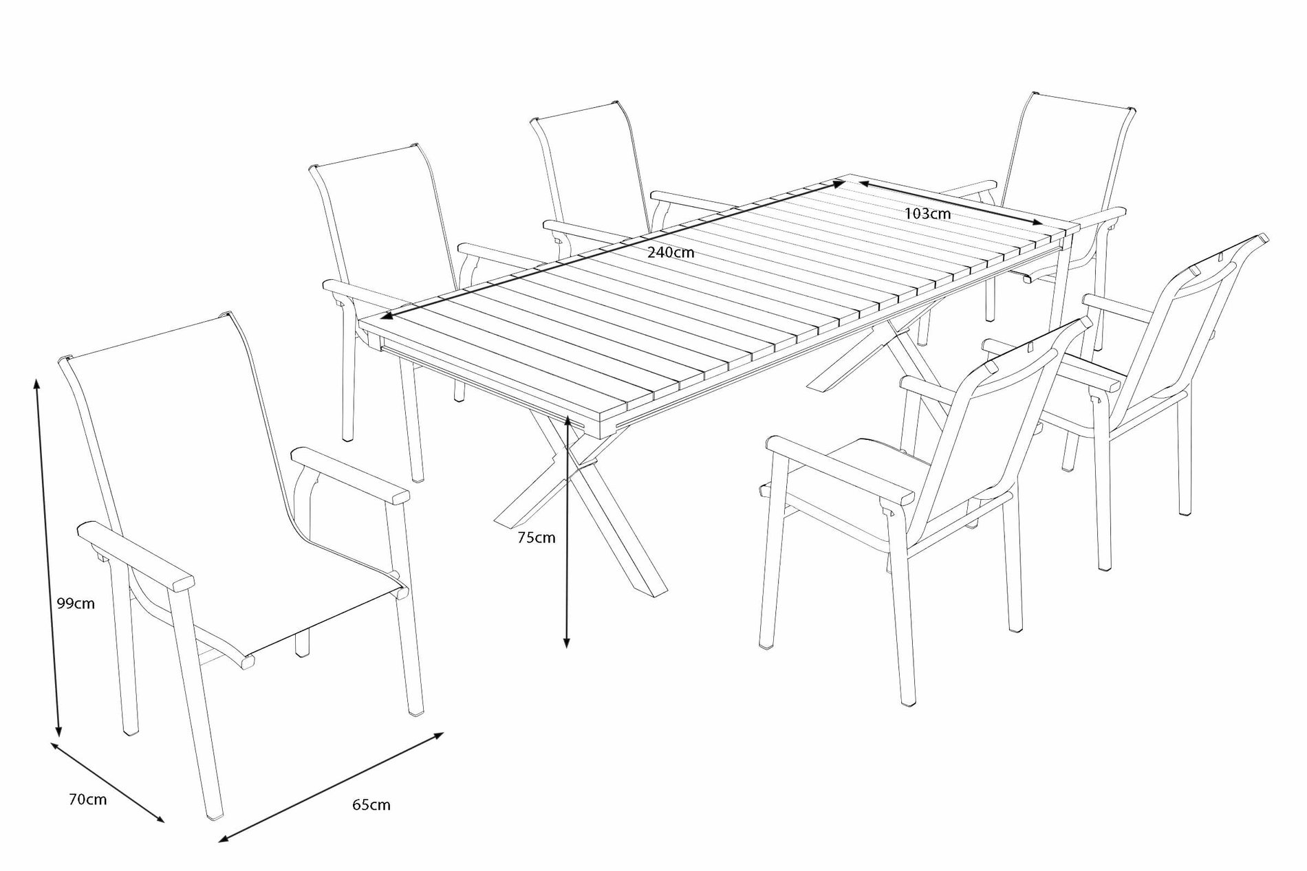 KETTLER BasicPlus Pro Garten-Essgruppe mit LED-Beleuchtung, anthrazit/natur, Alu/Holzimitat, 240 x 100 cm, 6 Stapelstühle