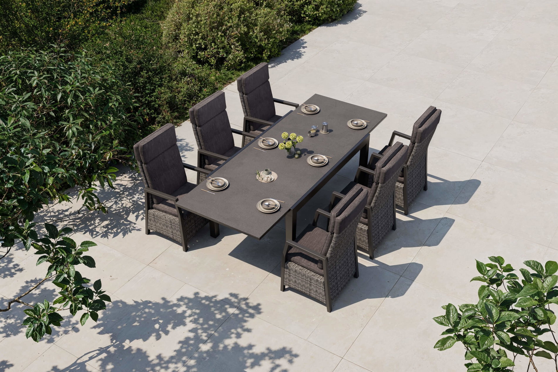 OUTFLEXX Nova Garten-Essgruppe, 6 Personen, ausziehbar, 160-260cm, Alu/Polyrattan/Spraystone
