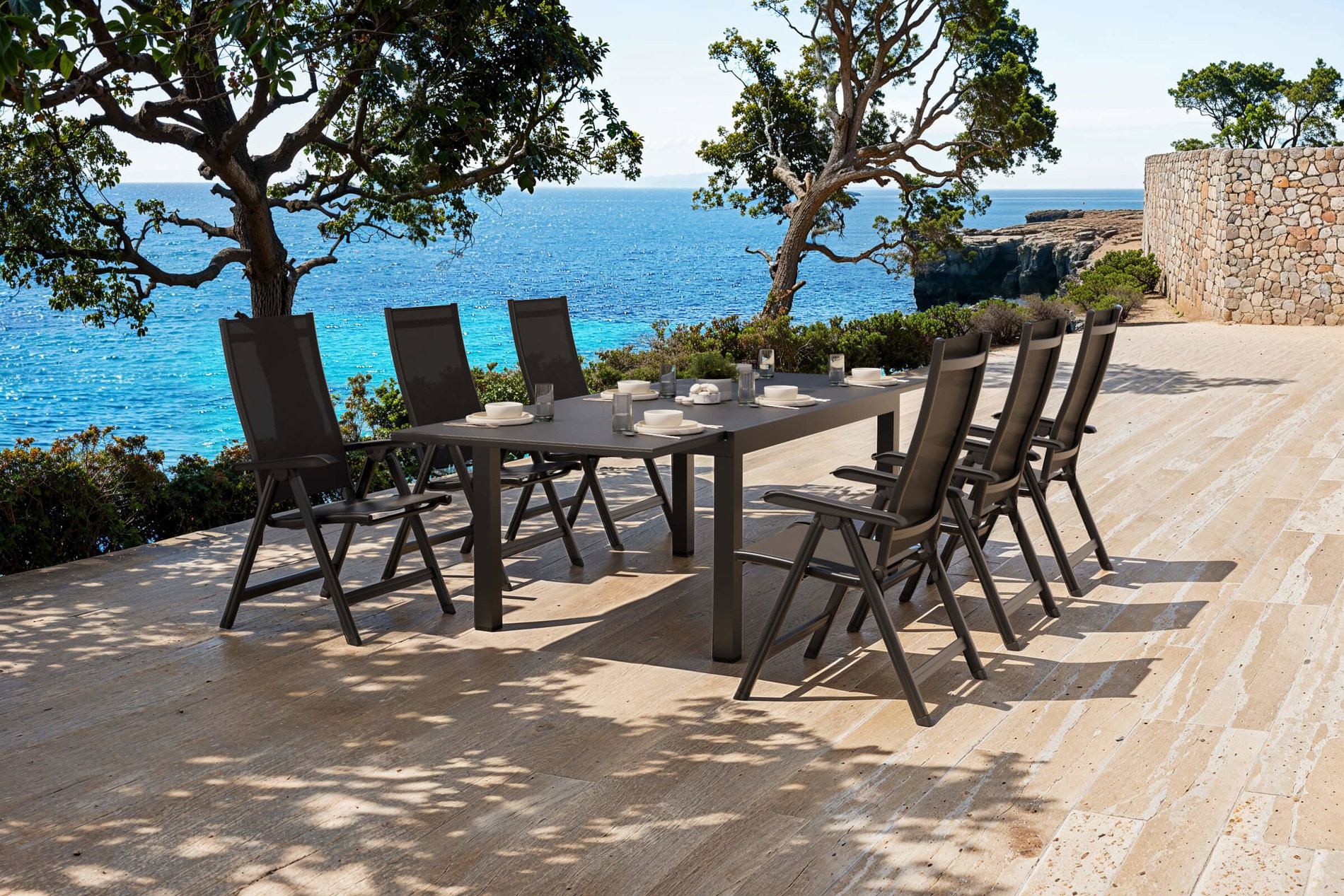 Kettler BasicPlus Set da pranzo da giardino, antracite/nero, Alu/Textilene/Vetro Spraystone, tavolo 160/260 x 100 cm, 6 sedie pieghevoli Kettler BasicPlus Set da pranzo da giardino, antracite/nero, Alu/Textilene/Vetro Spraystone, tavolo 160/260 x 100 cm, 6 sedie pieghevoli