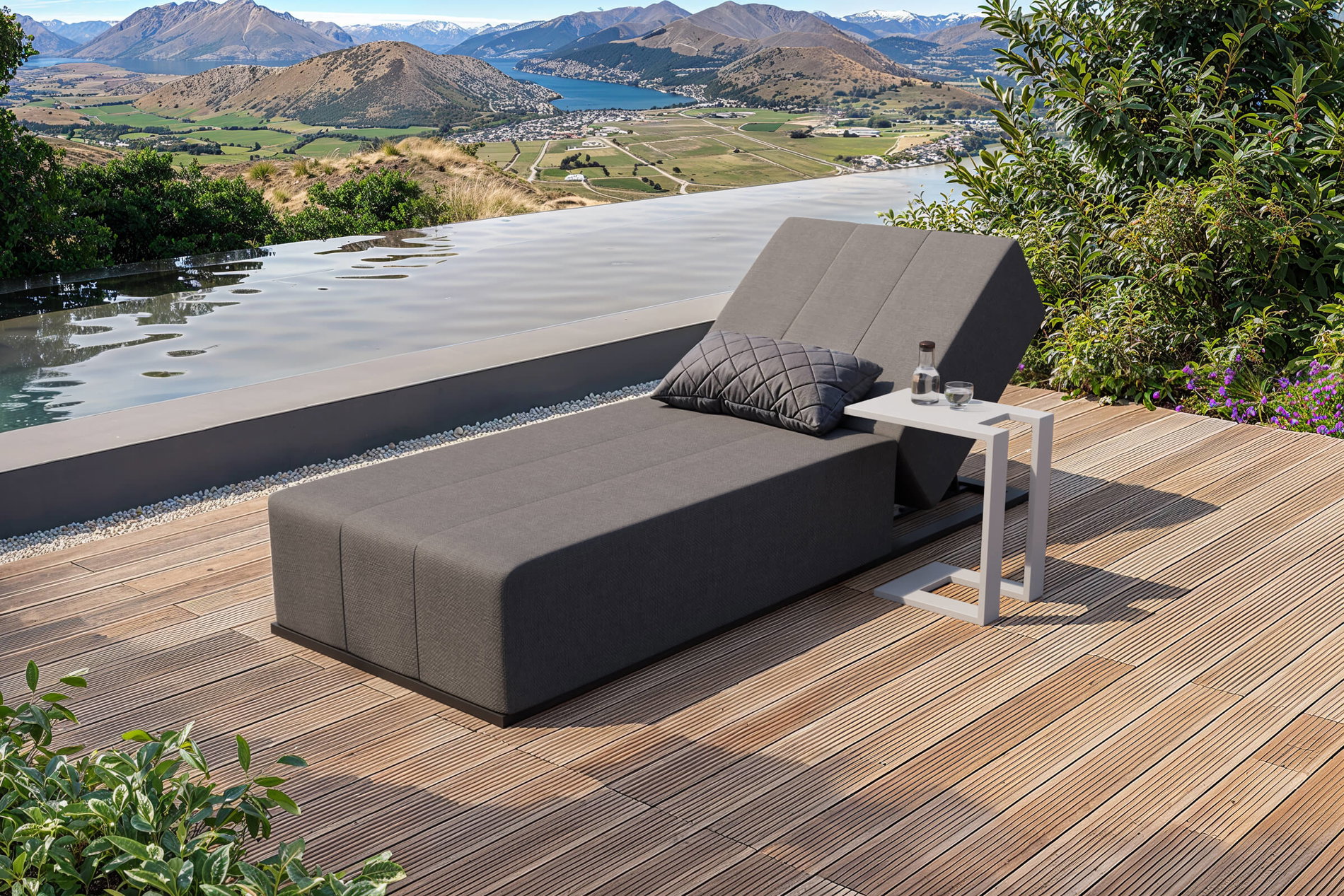 OUTFLEXX Taro Set lettino da giardino, grigio chiaro/bianco, alluminio/Quick-Dry-Foam, 215 x 90 cm, angolazioni regolabile, incl. tavolino laterale