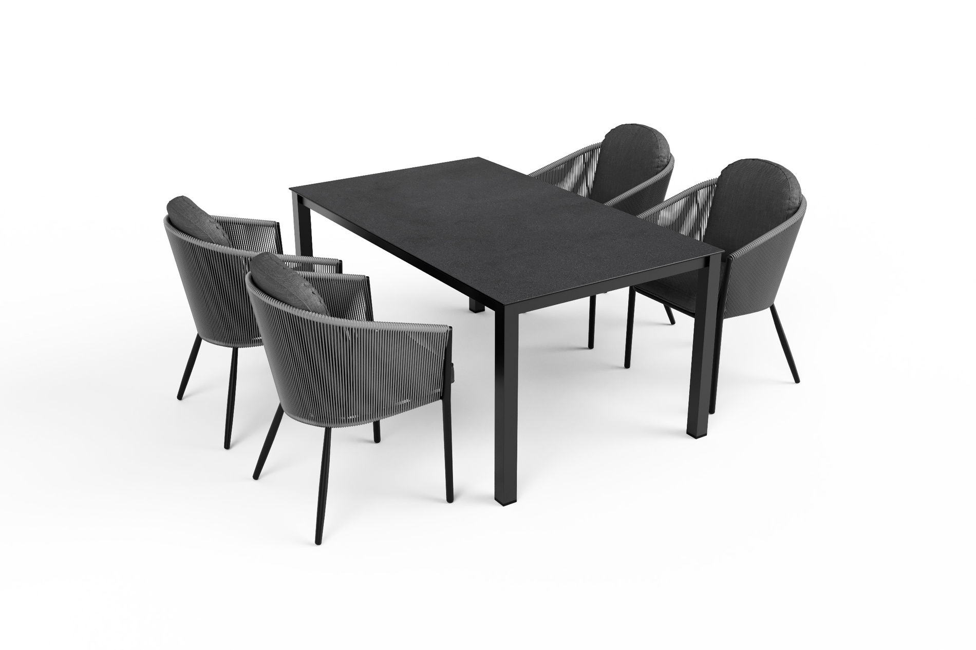 Set da pranzo da giardino OUTFLEXX Tavio, antracite opaco/grigio scuro, alluminio/intreccio rope/Spraystone, 160 x 95 cm, 4 sedie dining