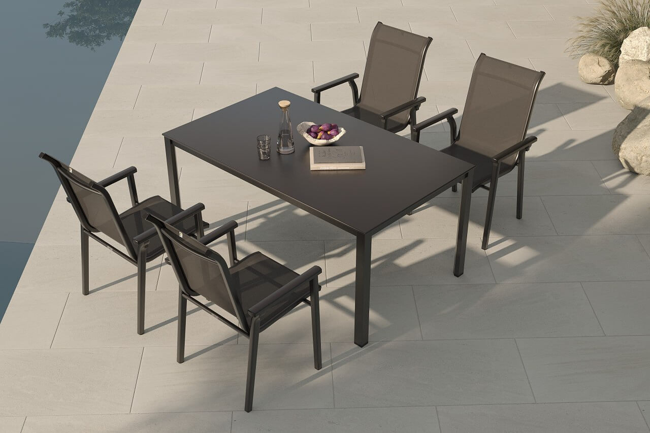 KETTLER BasicPlus Pro Garten-Essgruppe, anthrazit/silber, Aluminium/KETTALUX/Textilene, 160 x 95 cm, 4 Stapelstühle